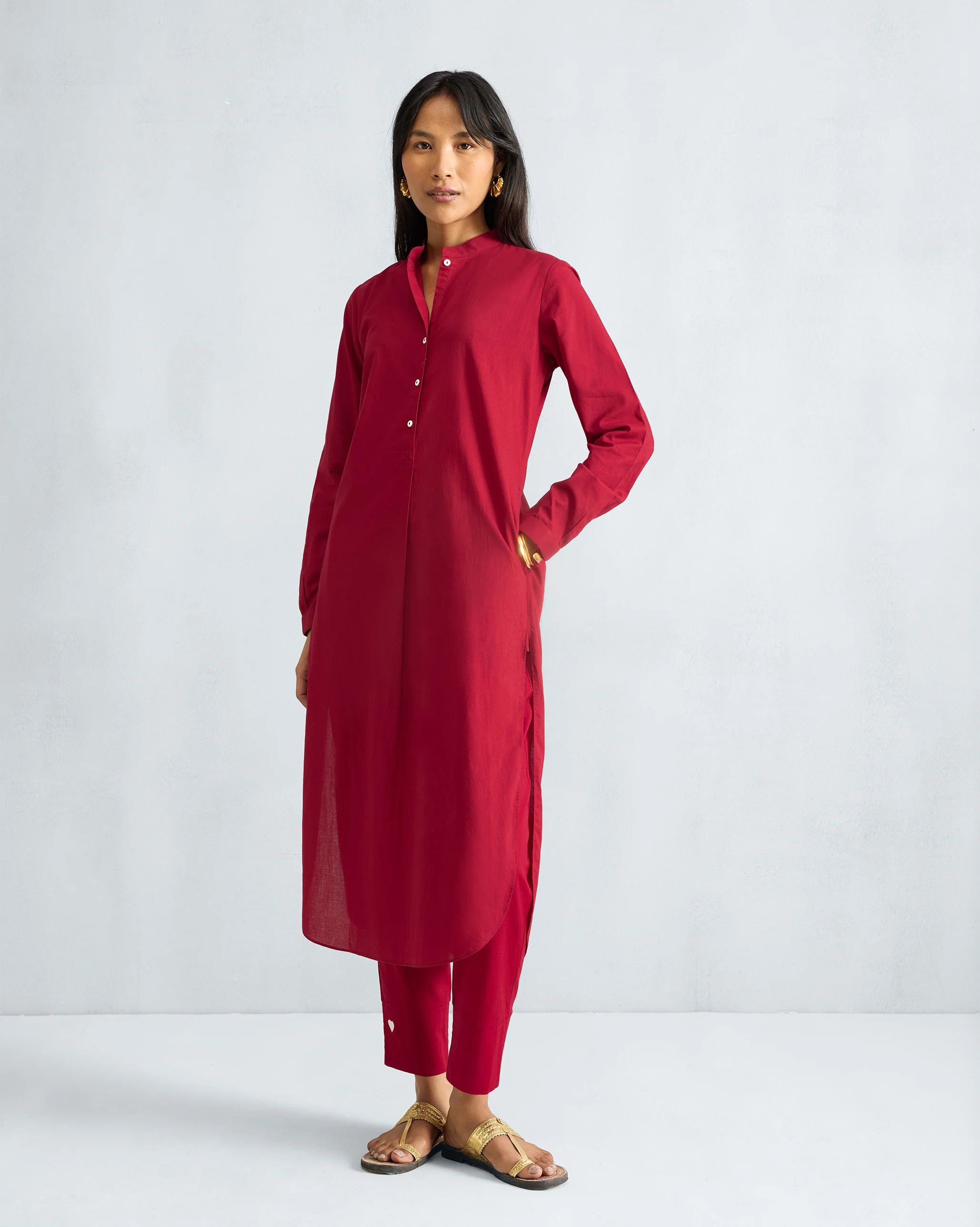 The Basic Long Kurta Set - Red - Image 7