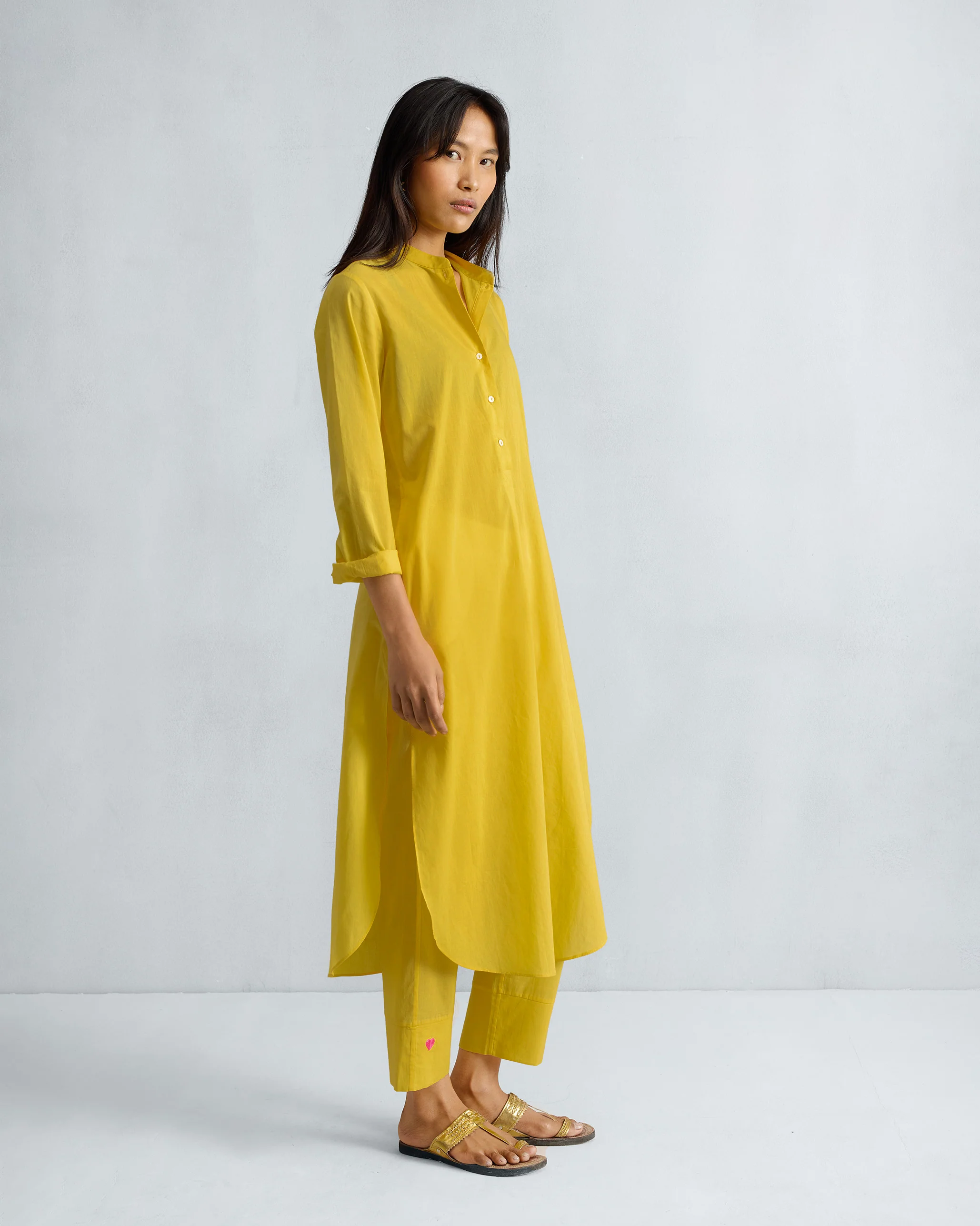 The Basic Long Kurta Set - Yellow - Image 2