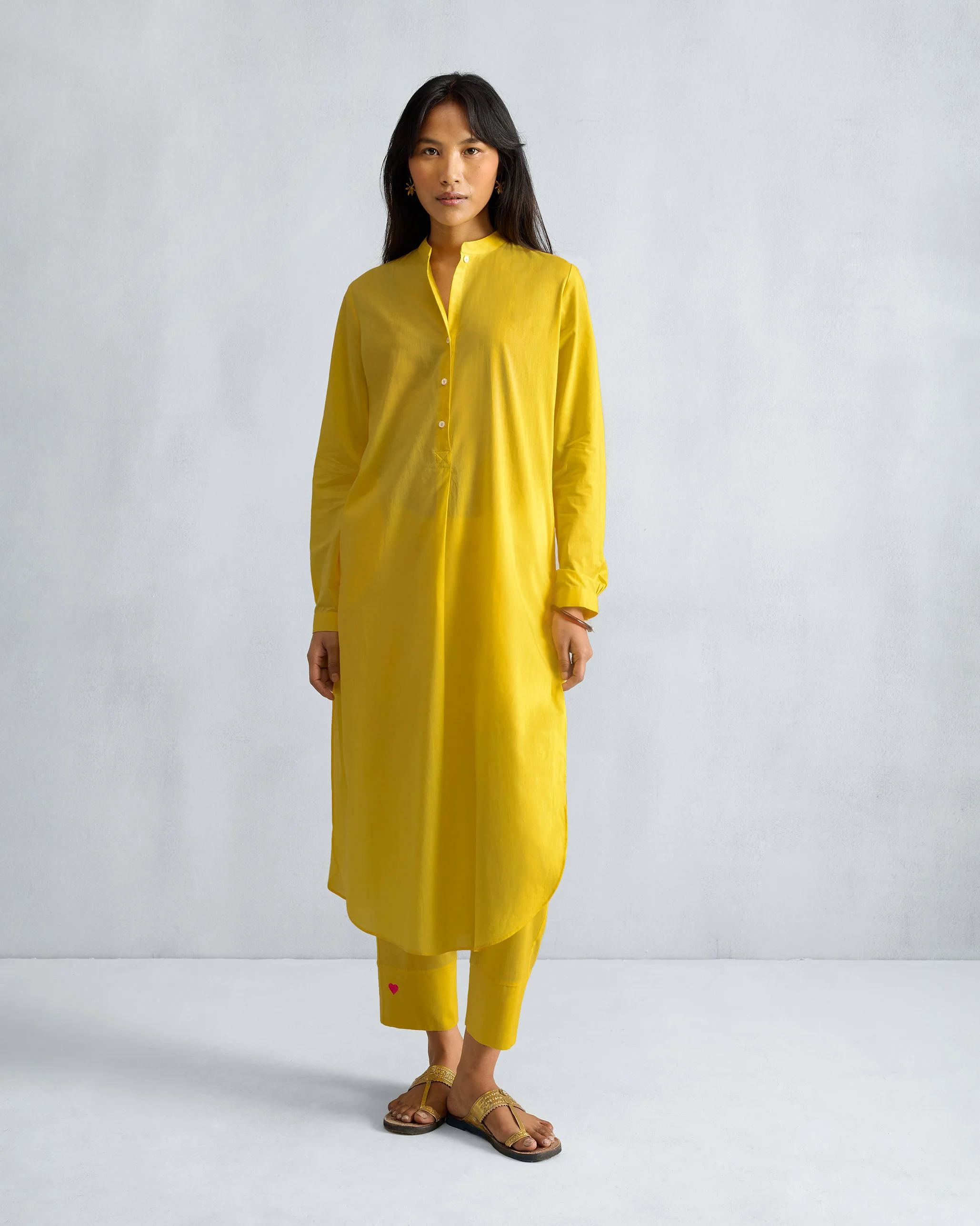 The Basic Long Kurta Set - Yellow - Image 6