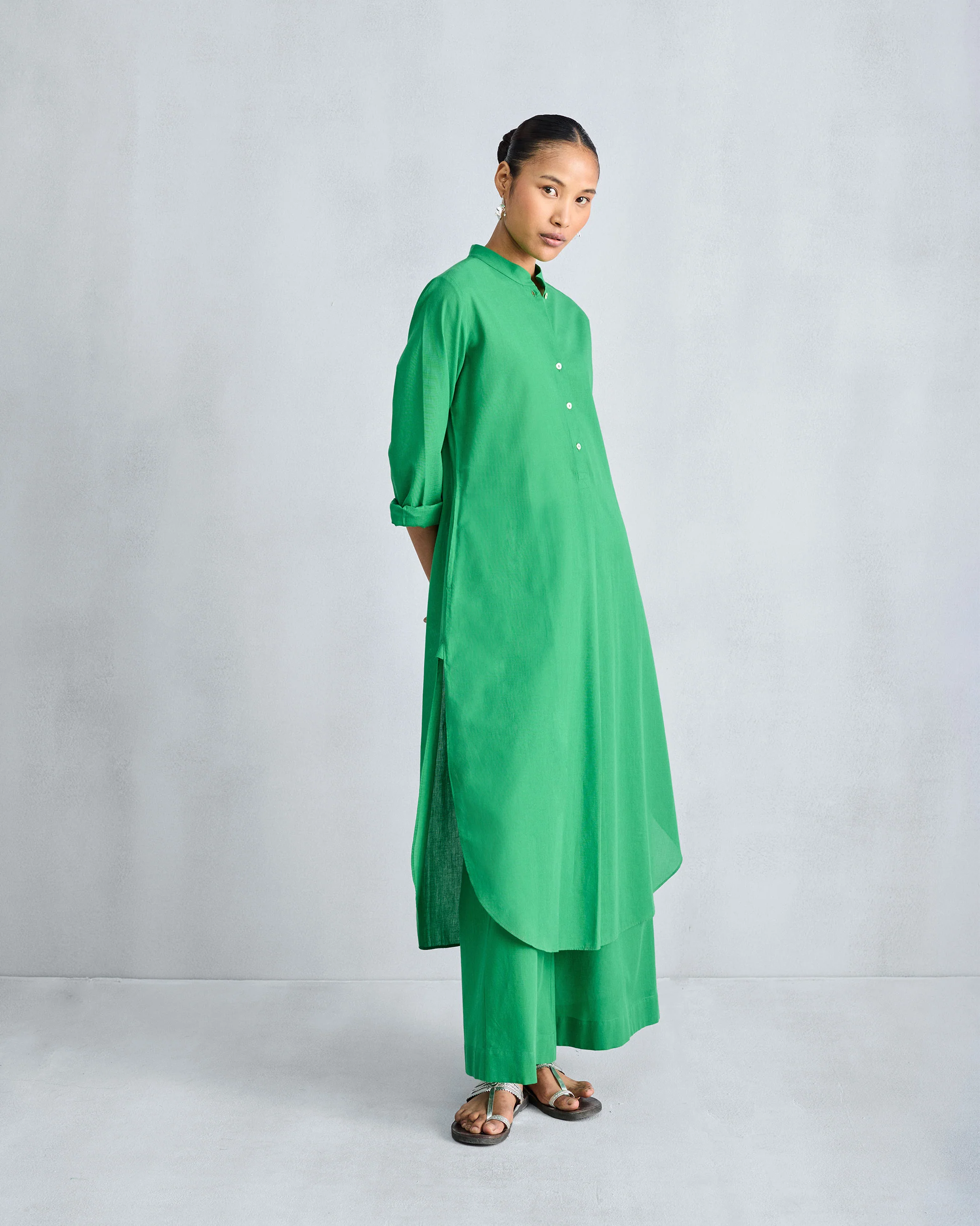 The Basic Long Length Kurta Set - Green - Image 5