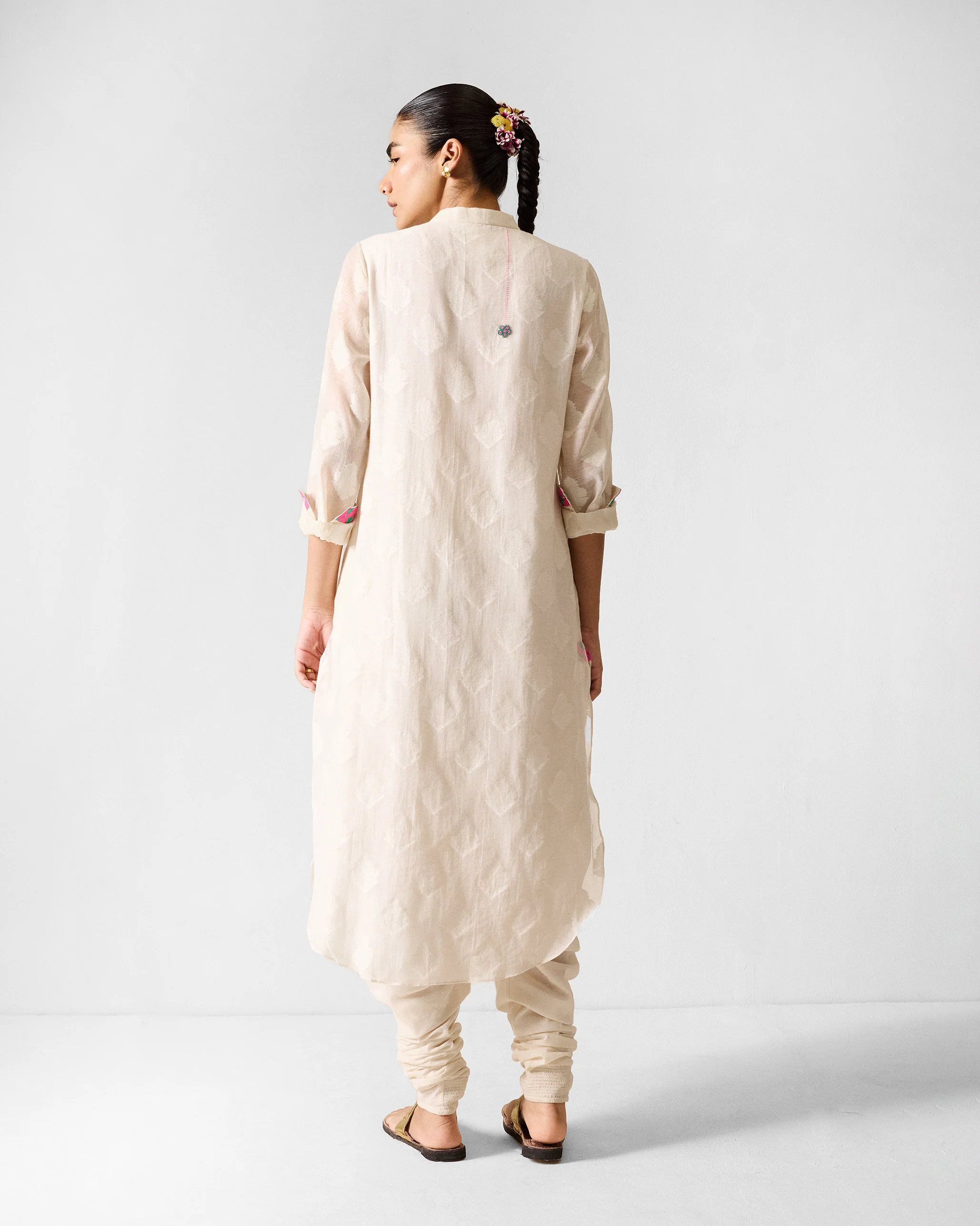 The Basic Long Length Kurta Set - Ivory - Image 2