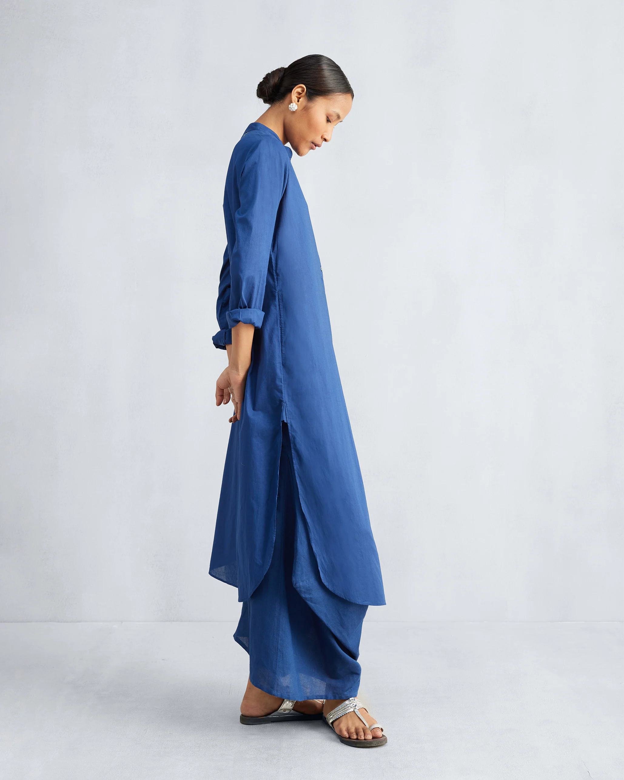 The Basic Long Length Kurta Set - Navy - Image 5