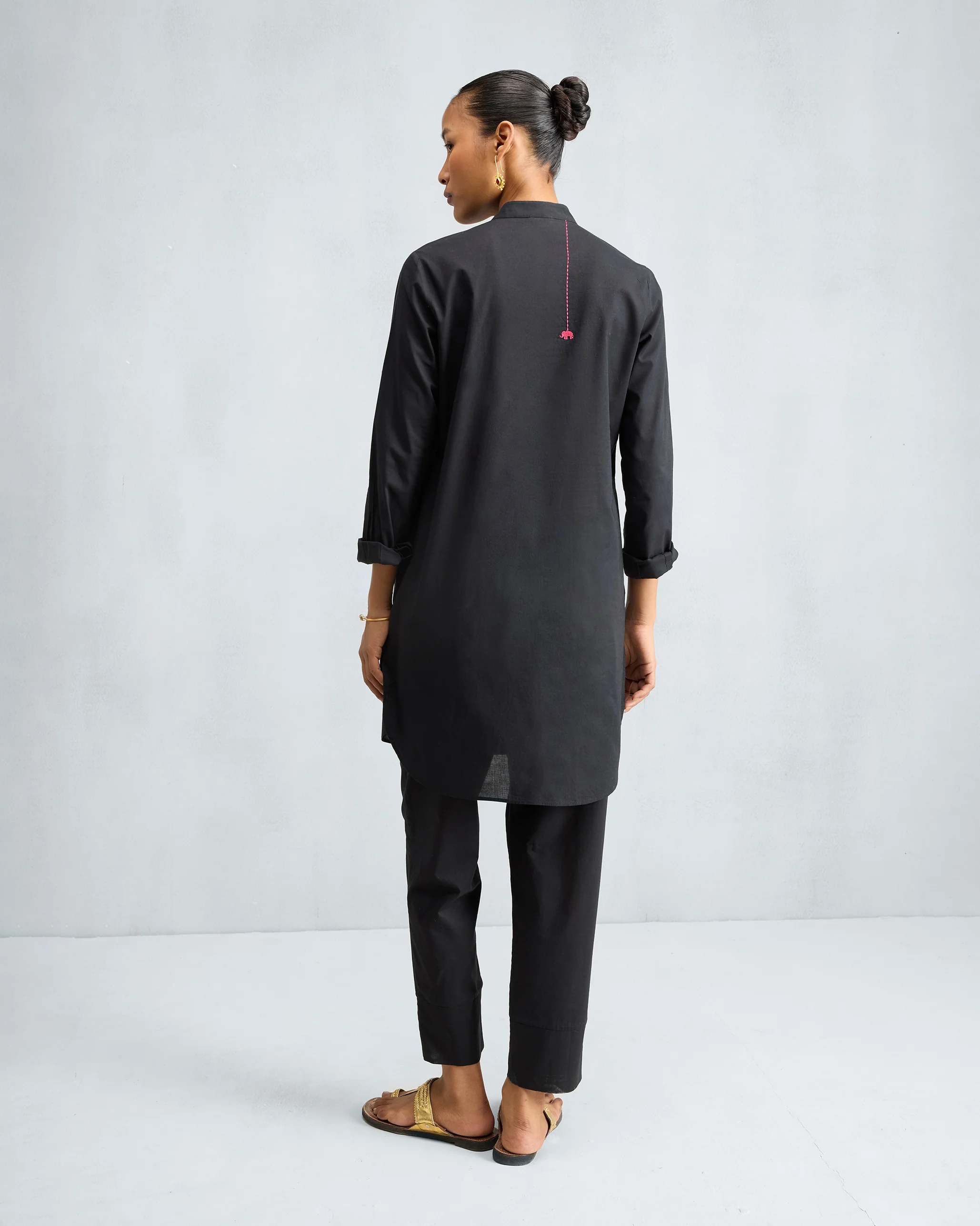 The Basic Mid Length Kurta Set - Black - Image 3
