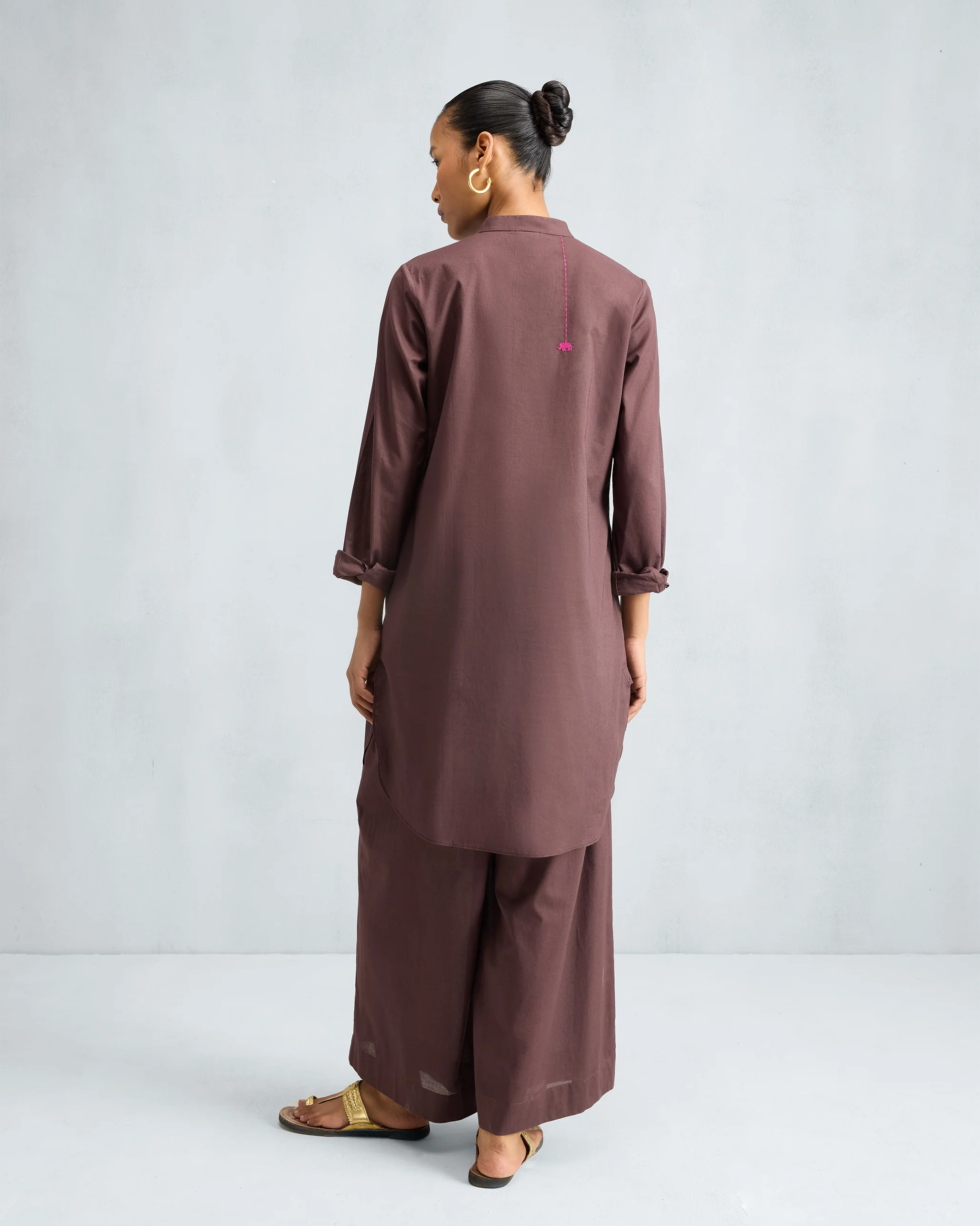The Basic Mid Length Kurta Set - Chocolate Plum - Image 3