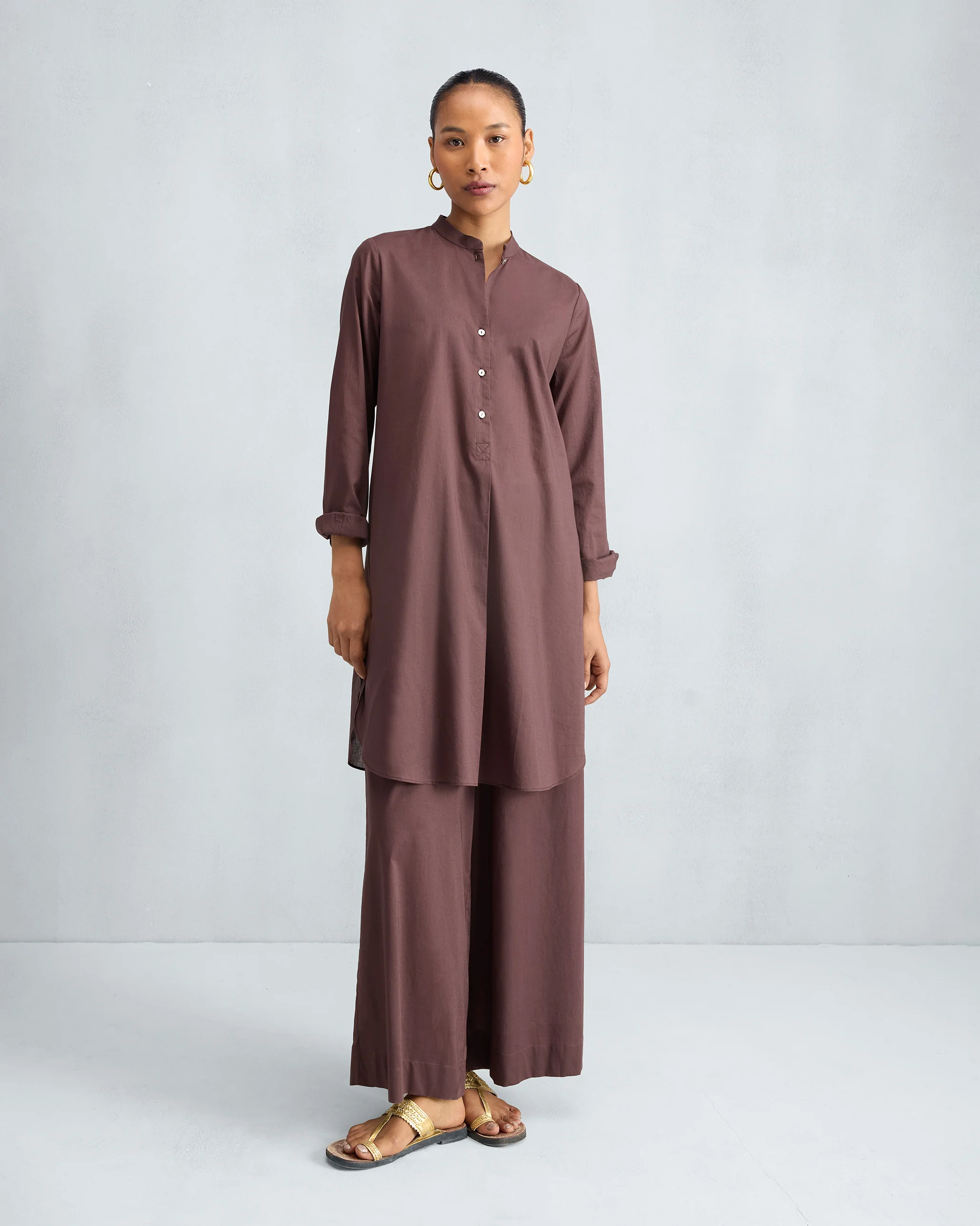 The Basic Mid Length Kurta Set - Chocolate Plum - Image 5