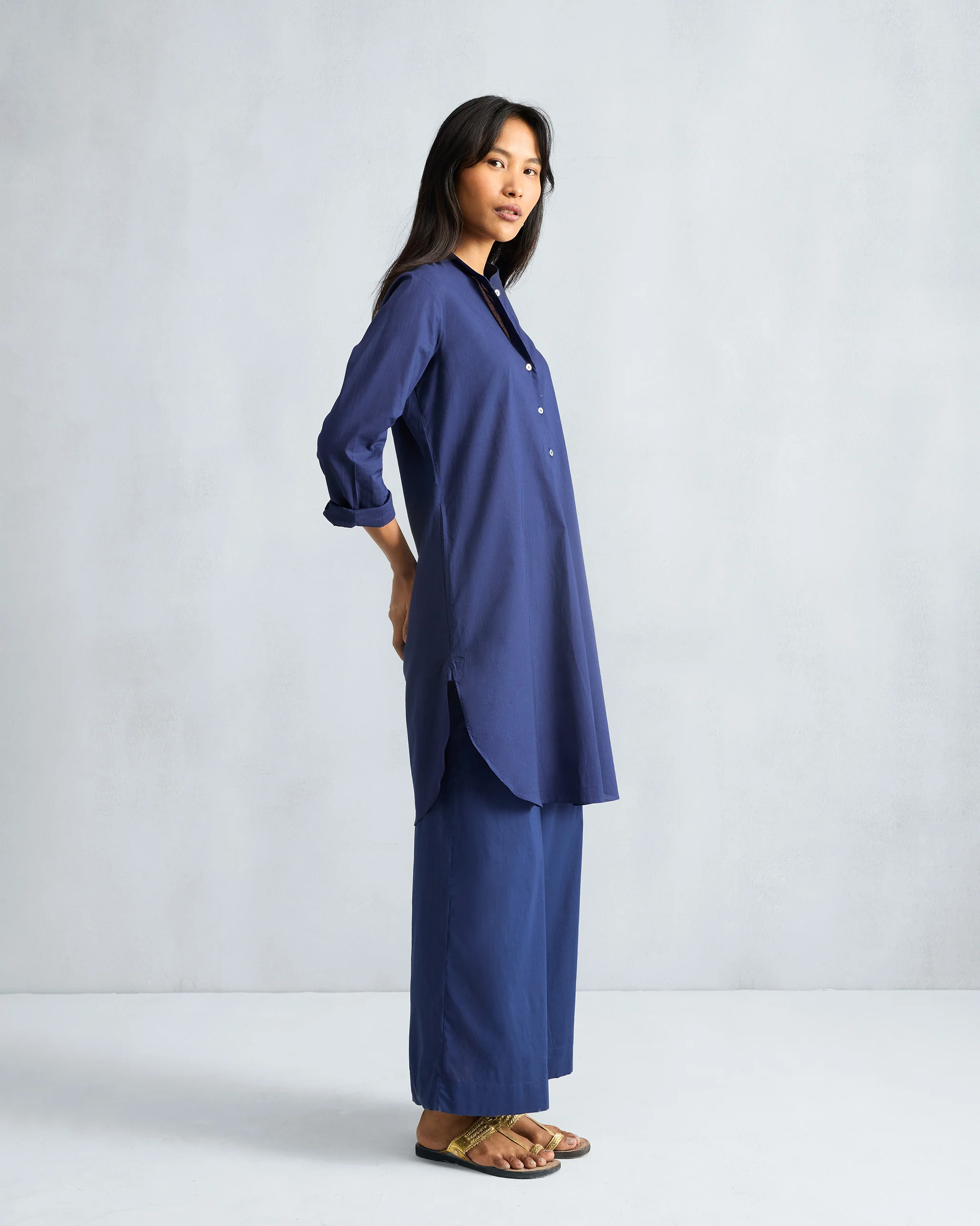 The Basic Mid Length Kurta Set - Ink Blue - Image 2