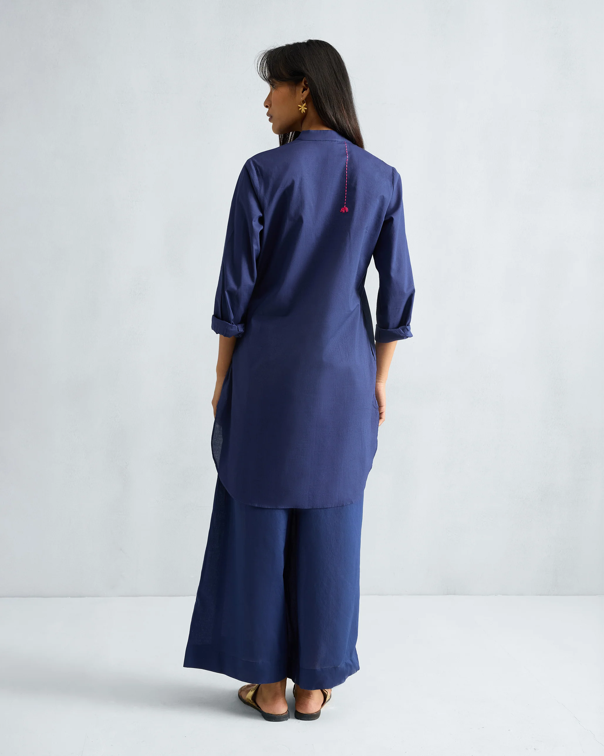 The Basic Mid Length Kurta Set - Ink Blue - Image 3