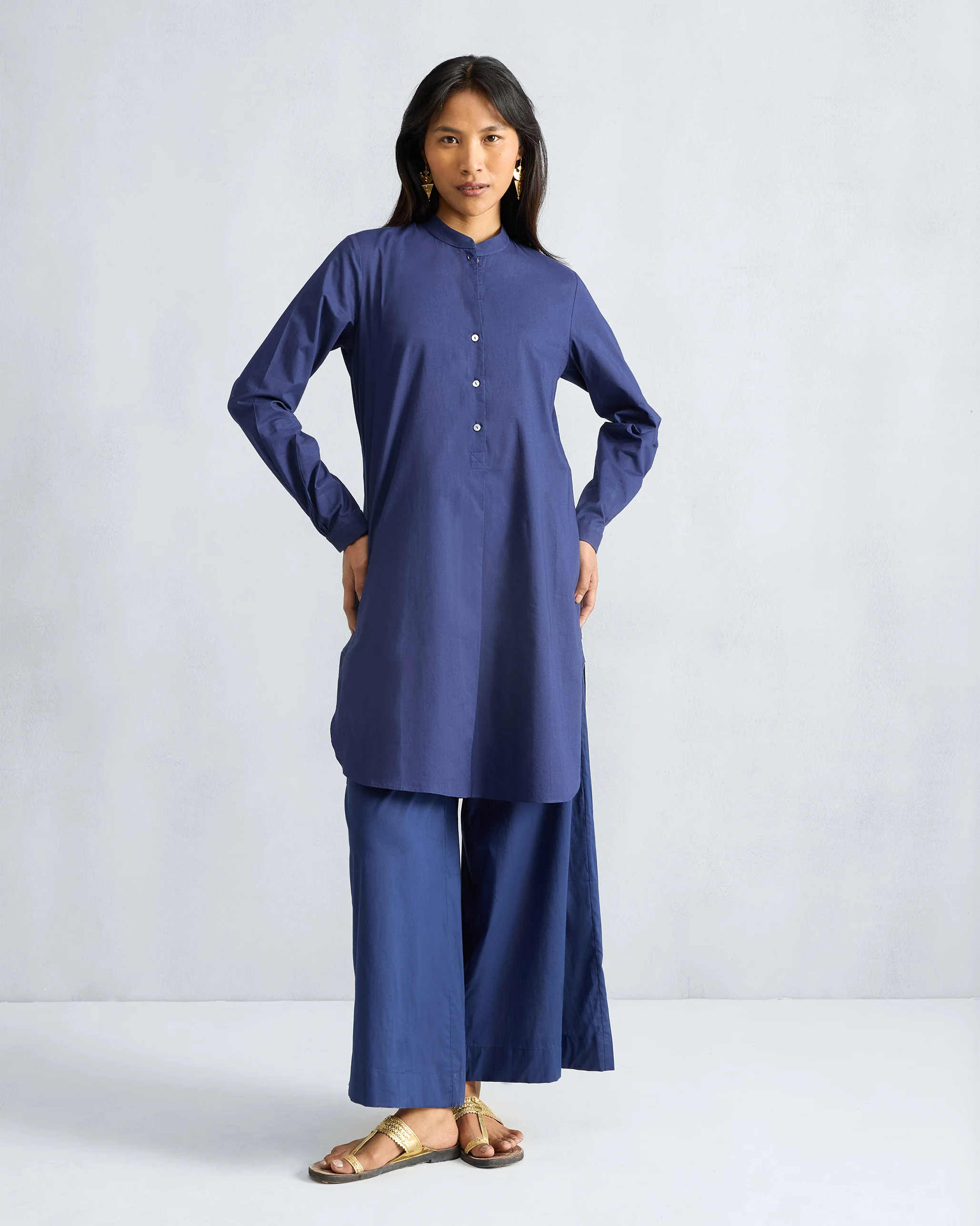 The Basic Mid Length Kurta Set - Ink Blue - Image 6