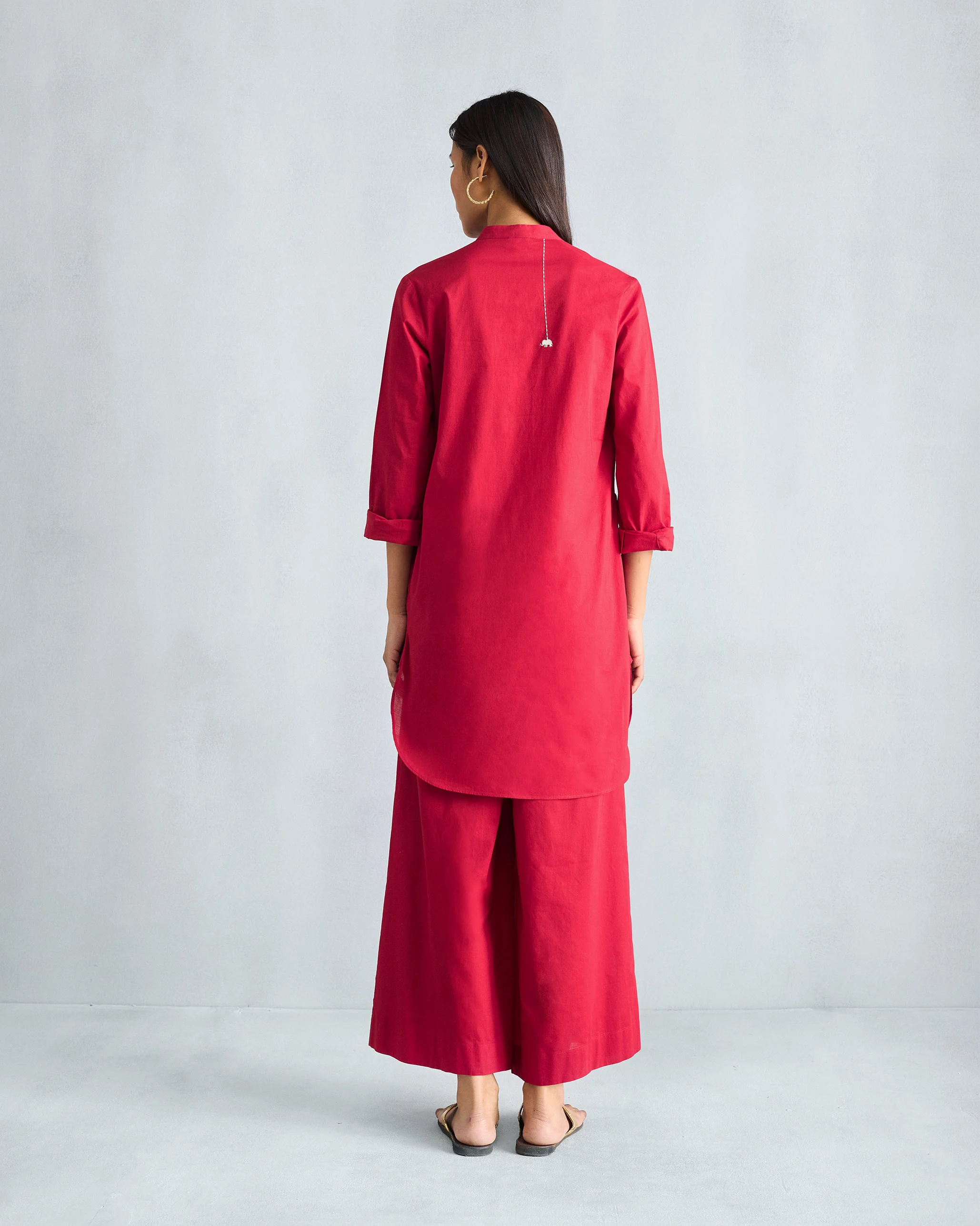 The Basic Mid Length Kurta  Set - Red - Image 4