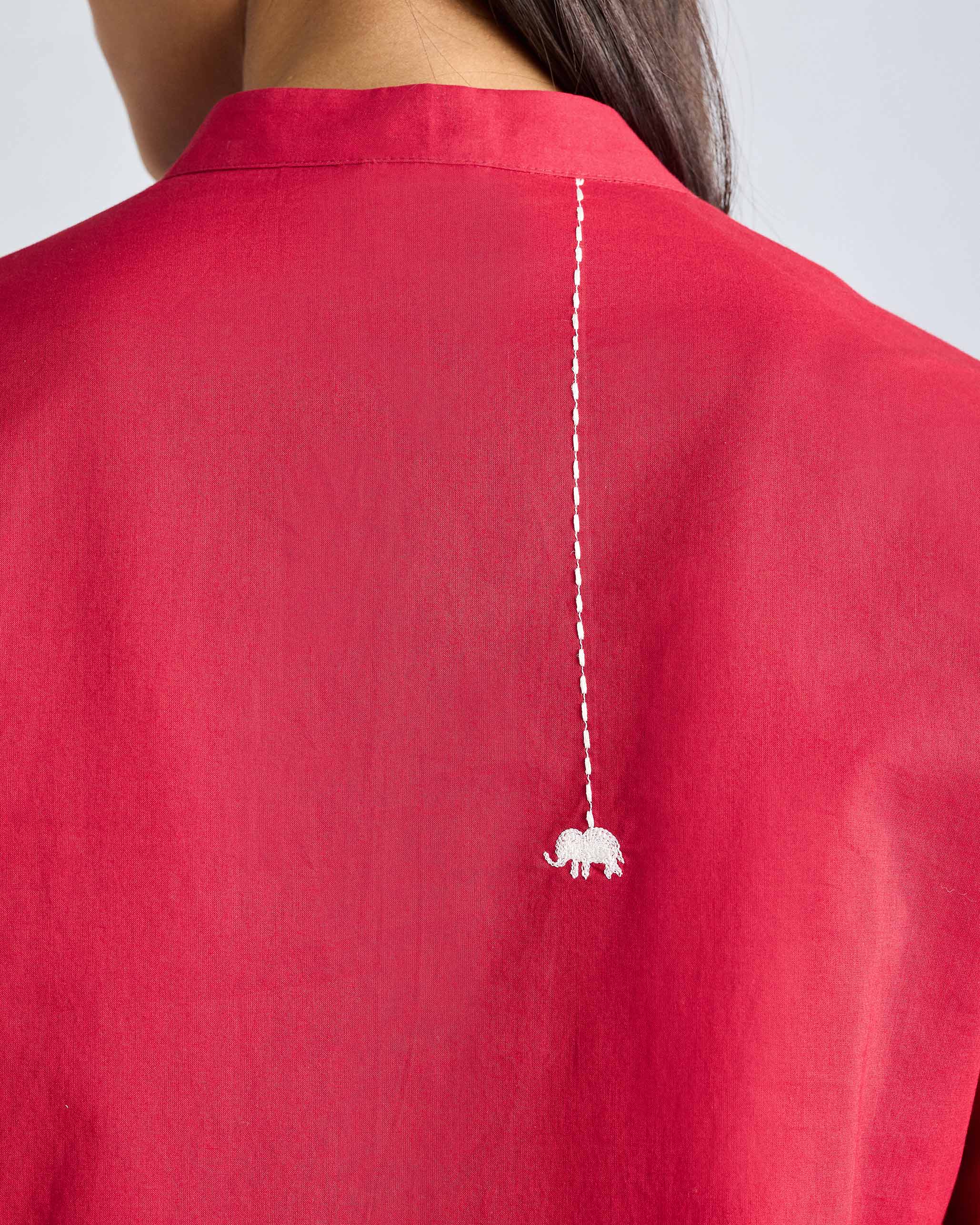 The Basic Mid Length Kurta  Set - Red - Image 5