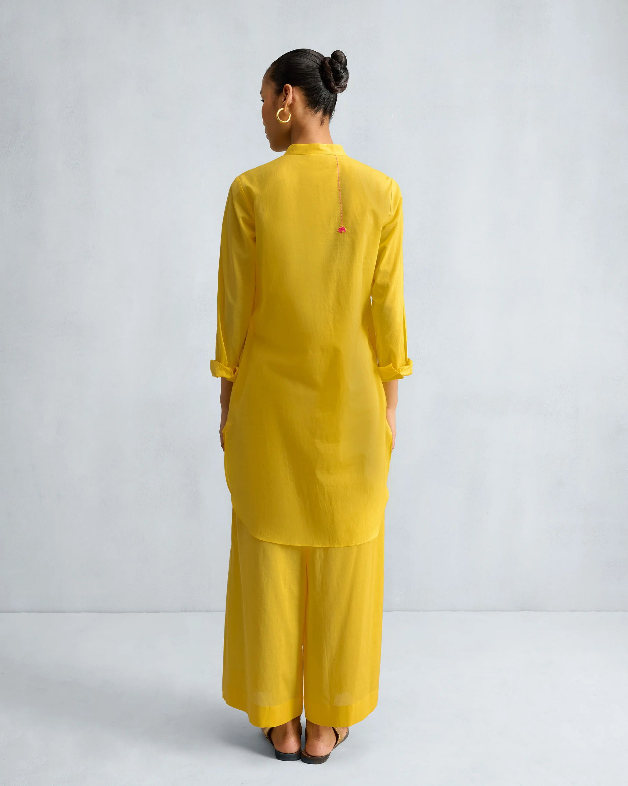 The Basic Mid Length Kurta Set - Yellow - Image 5