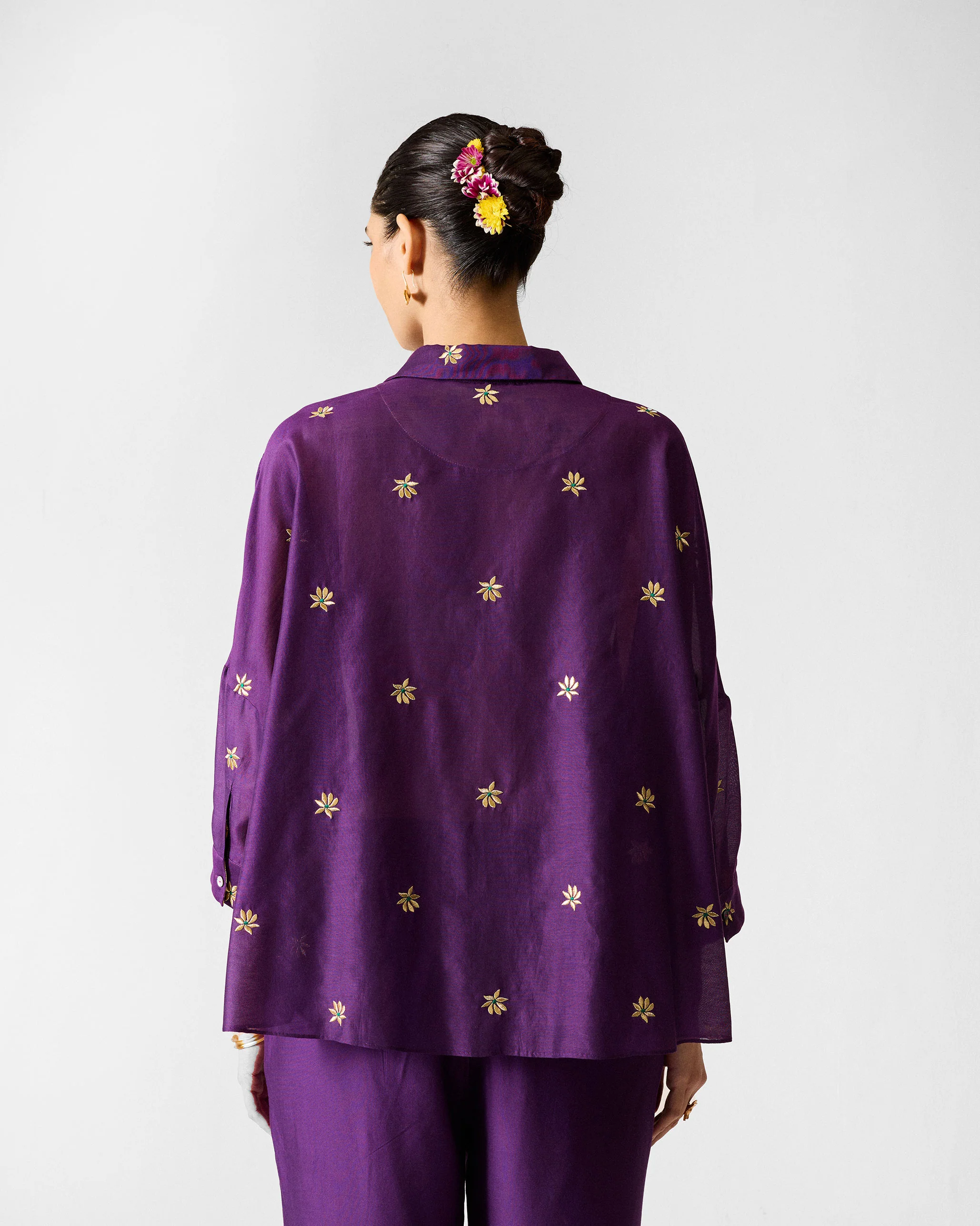 The Boxy Shirt Set - Purple & Gold Embroidered - Image 3