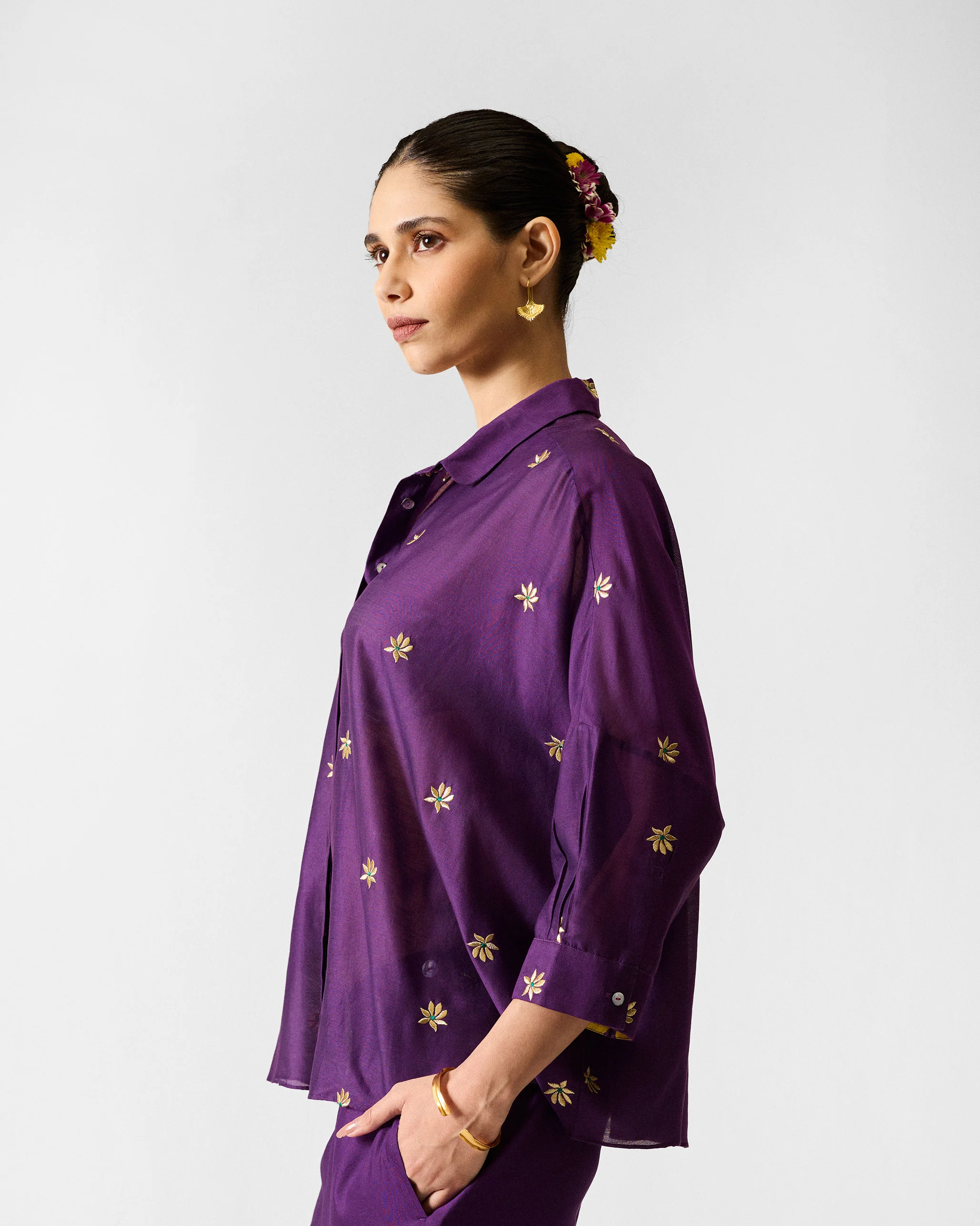 The Boxy Shirt Set - Purple & Gold Embroidered - Image 4