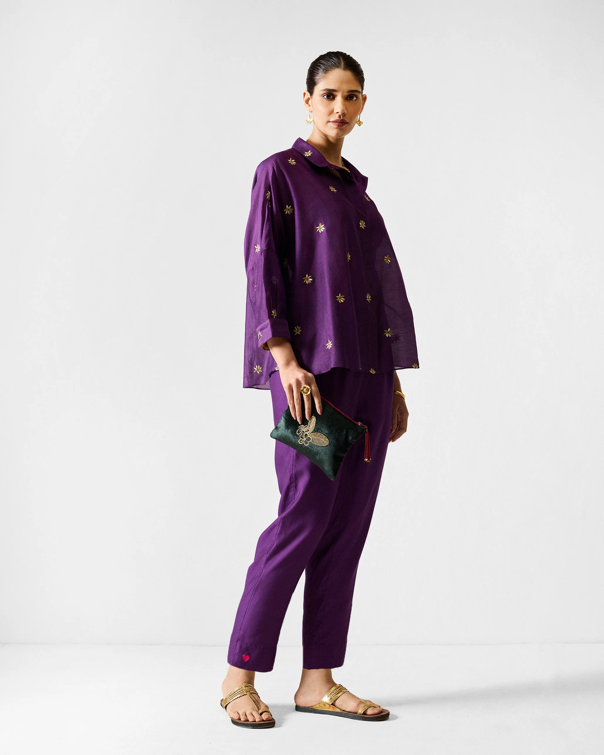 The Boxy Shirt Set - Purple & Gold Embroidered - Image 7