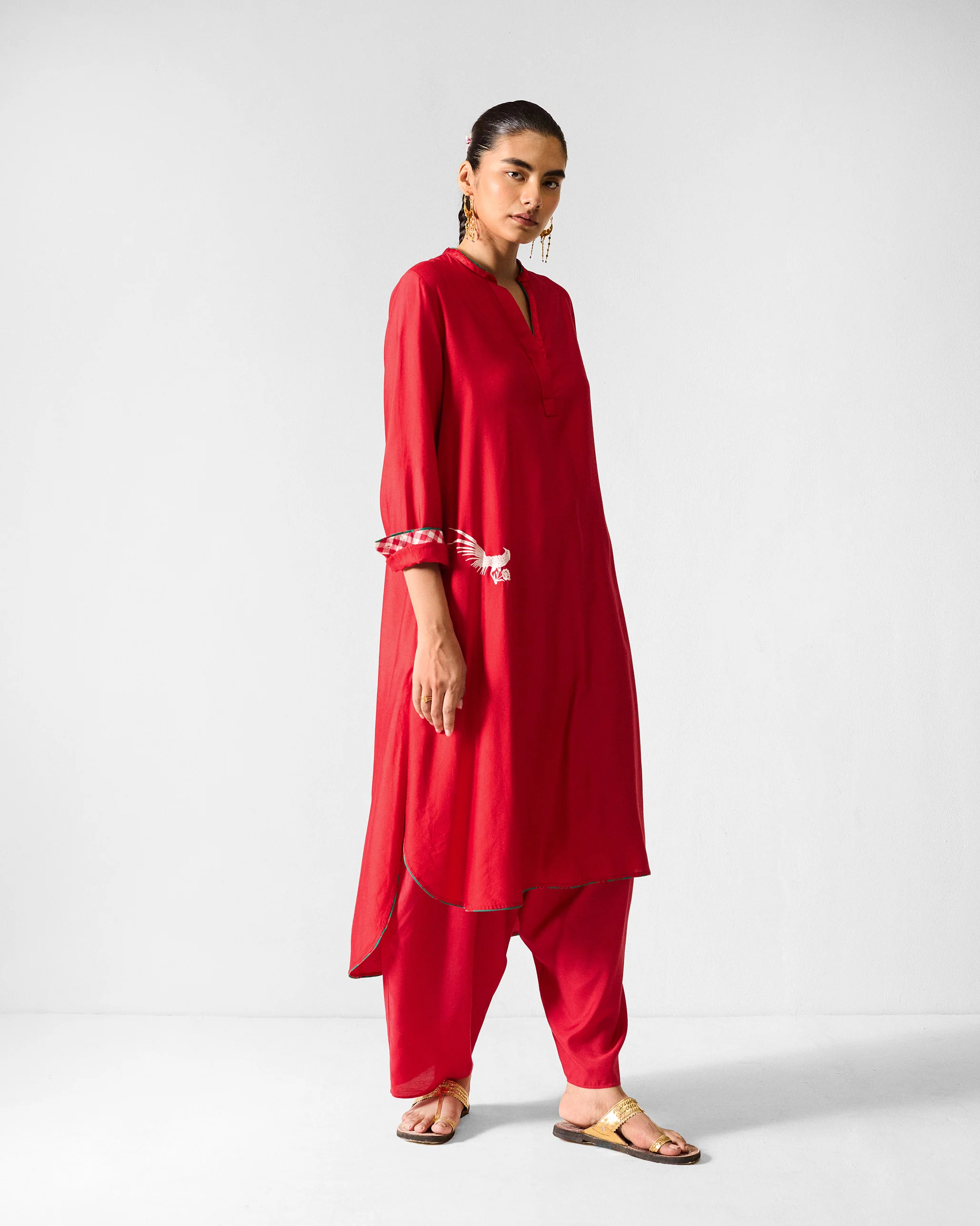 The Chaand Kurta Set- Red & Ivory - Image 3