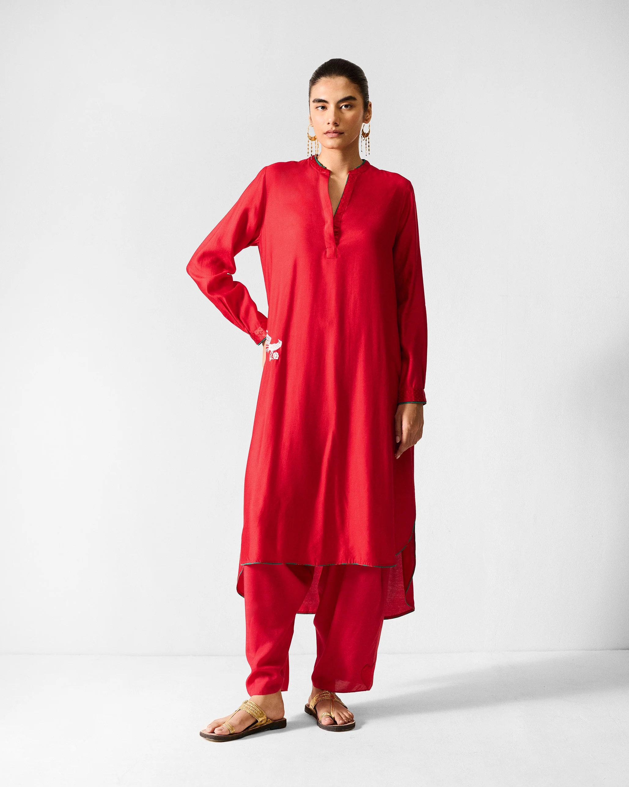 The Chaand Kurta Set- Red & Ivory - Image 4