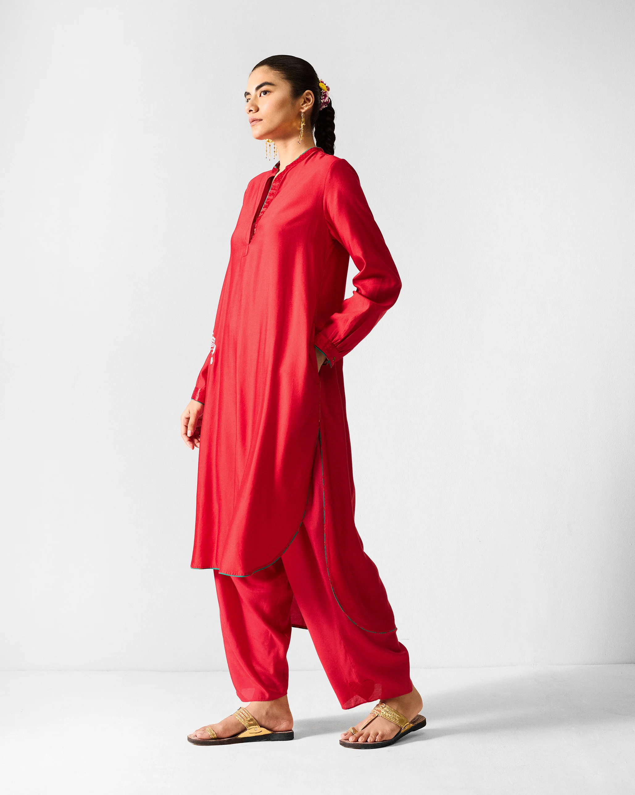 The Chaand Kurta Set- Red & Ivory - Image 8