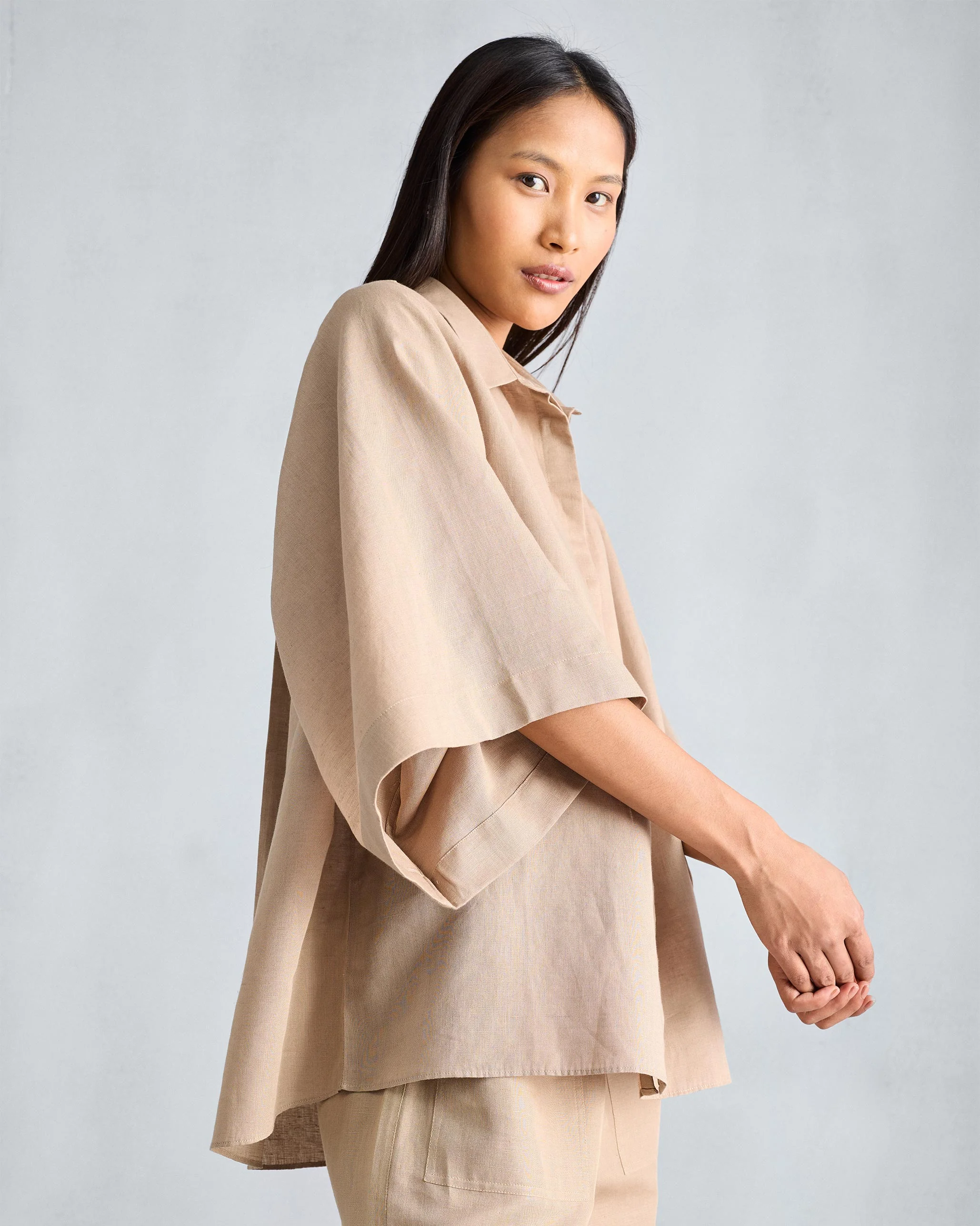 The Drop Armhole Shirt Set - Beige - Image 4