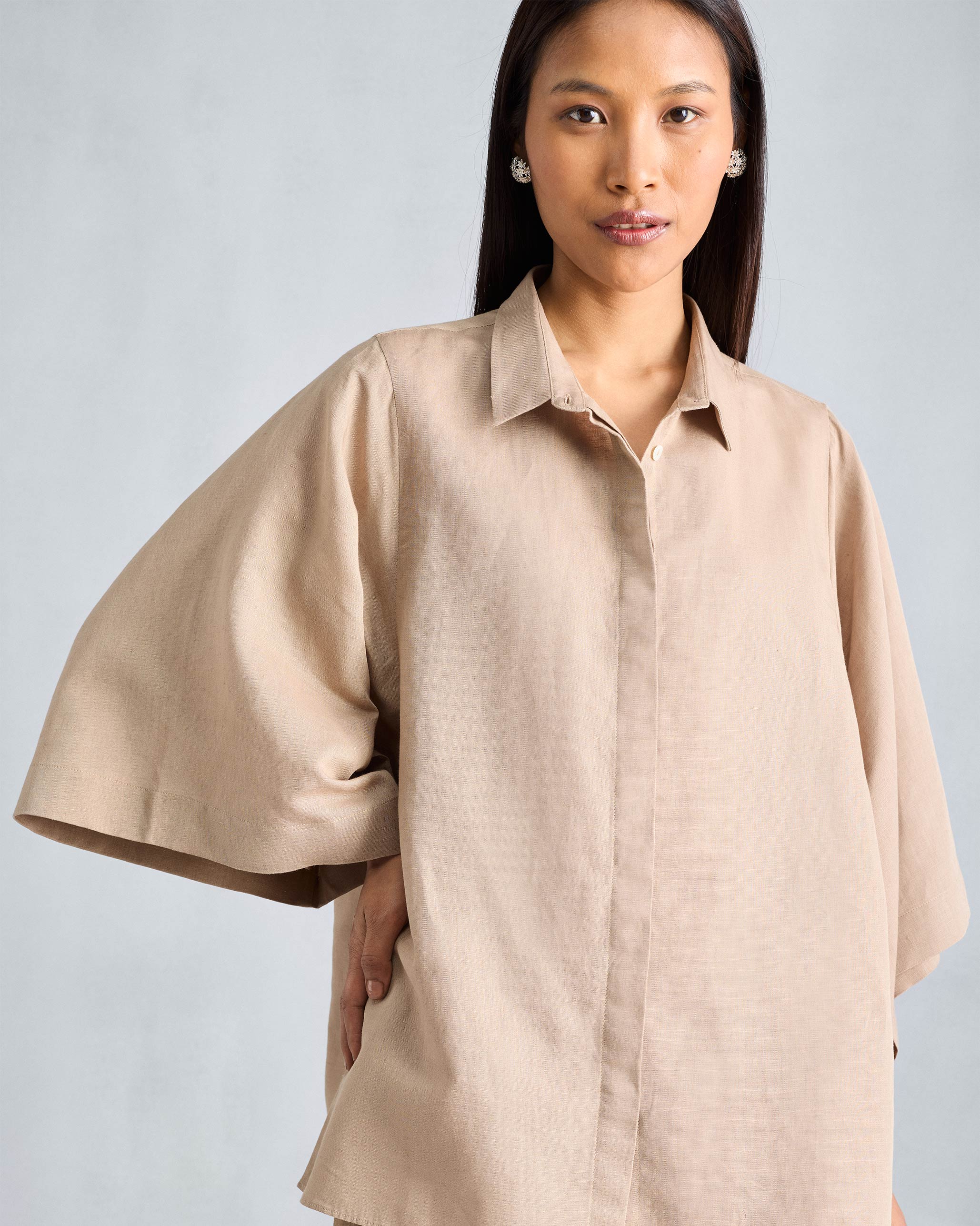 The Drop Armhole Shirt Set - Beige - Image 5
