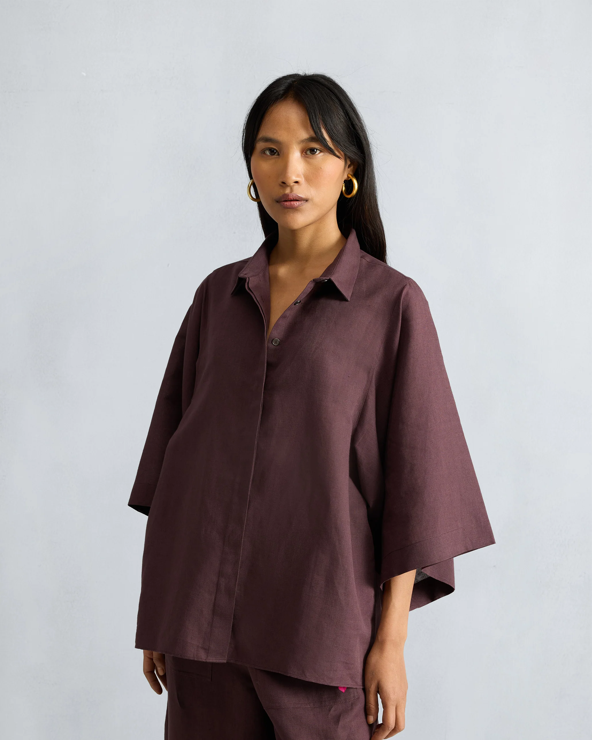 The Drop Armhole Shirt Set - Chocolate Plum - Image 2