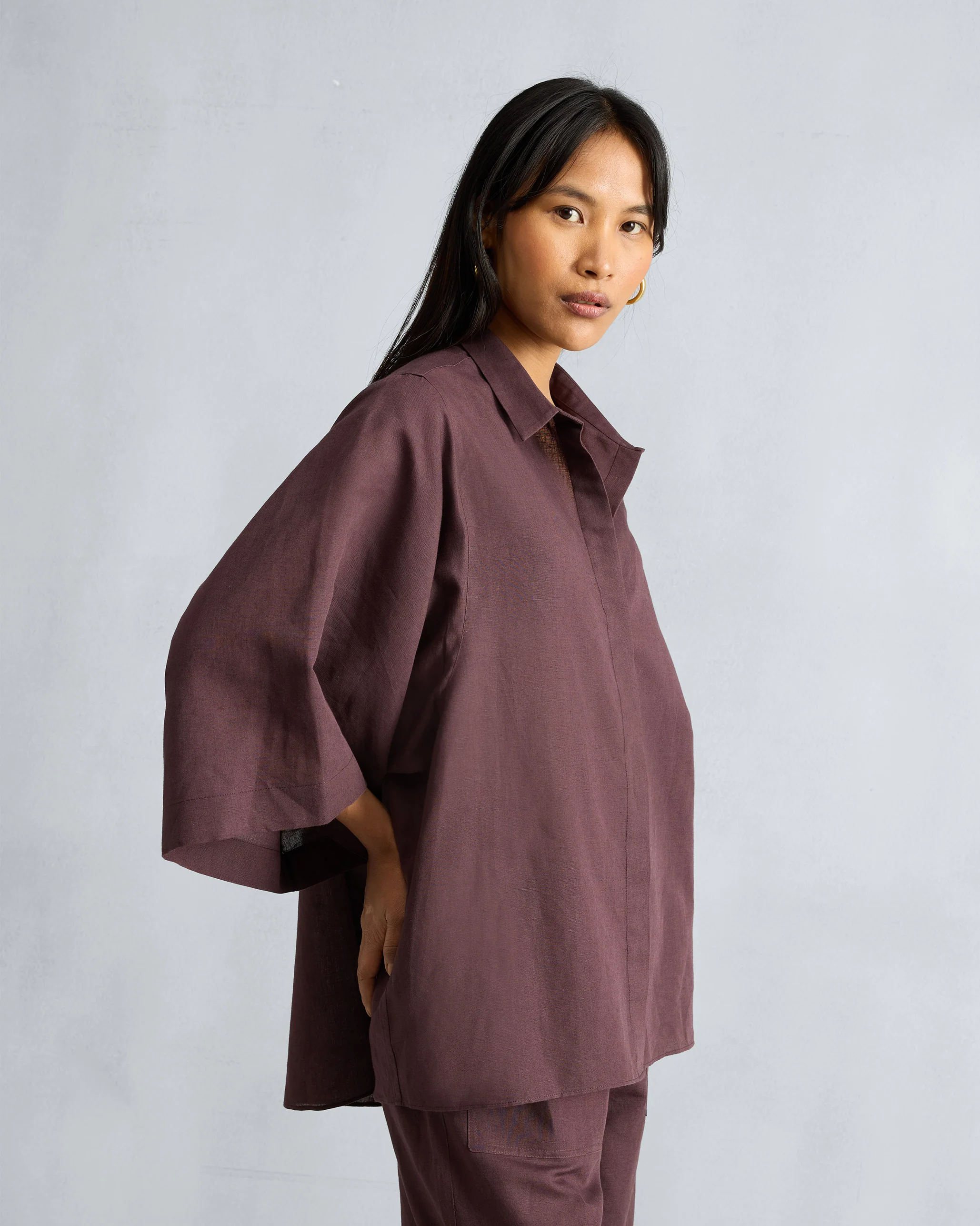 The Drop Armhole Shirt Set - Chocolate Plum - Image 3