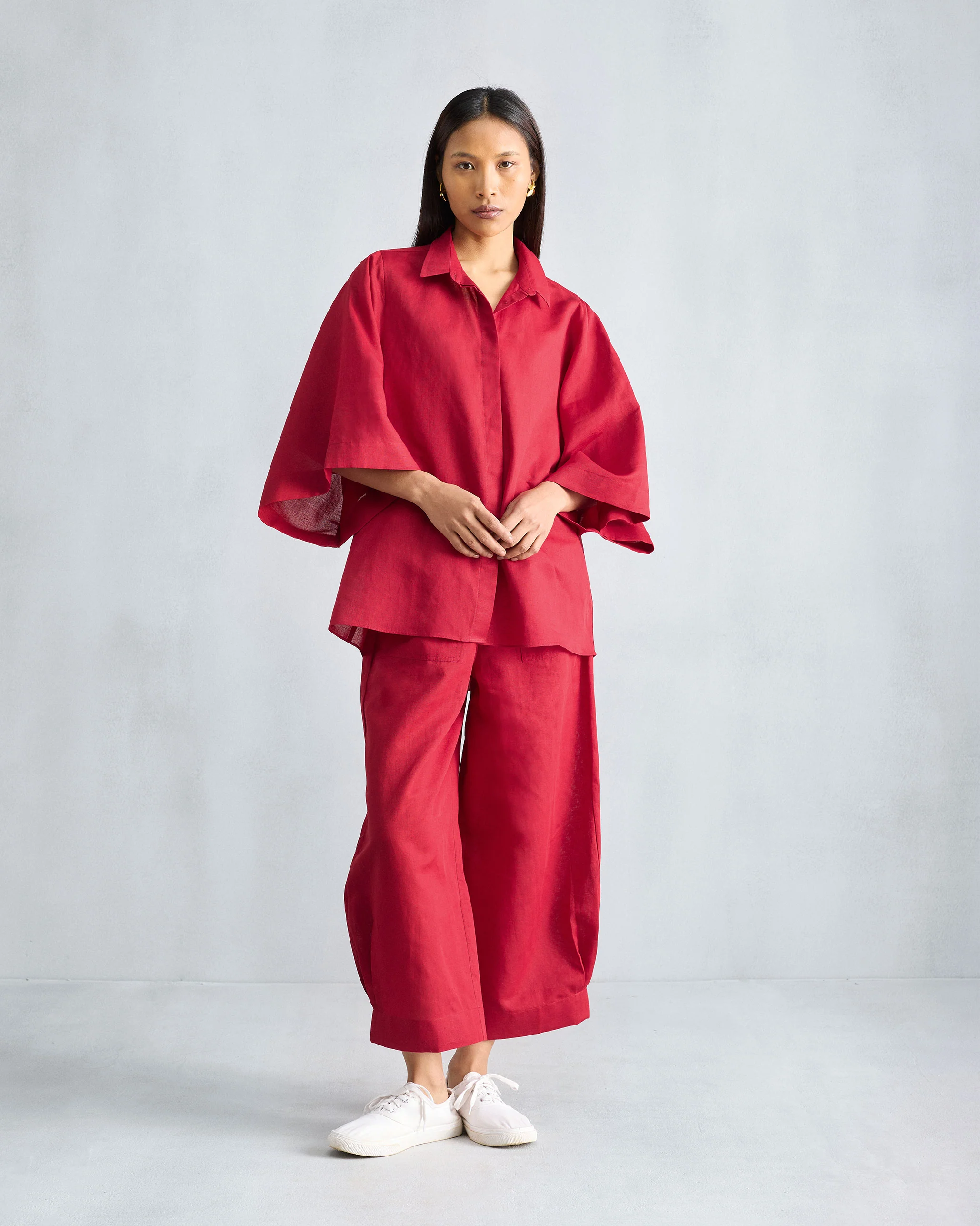 The Drop Armhole Shirt Set - Red