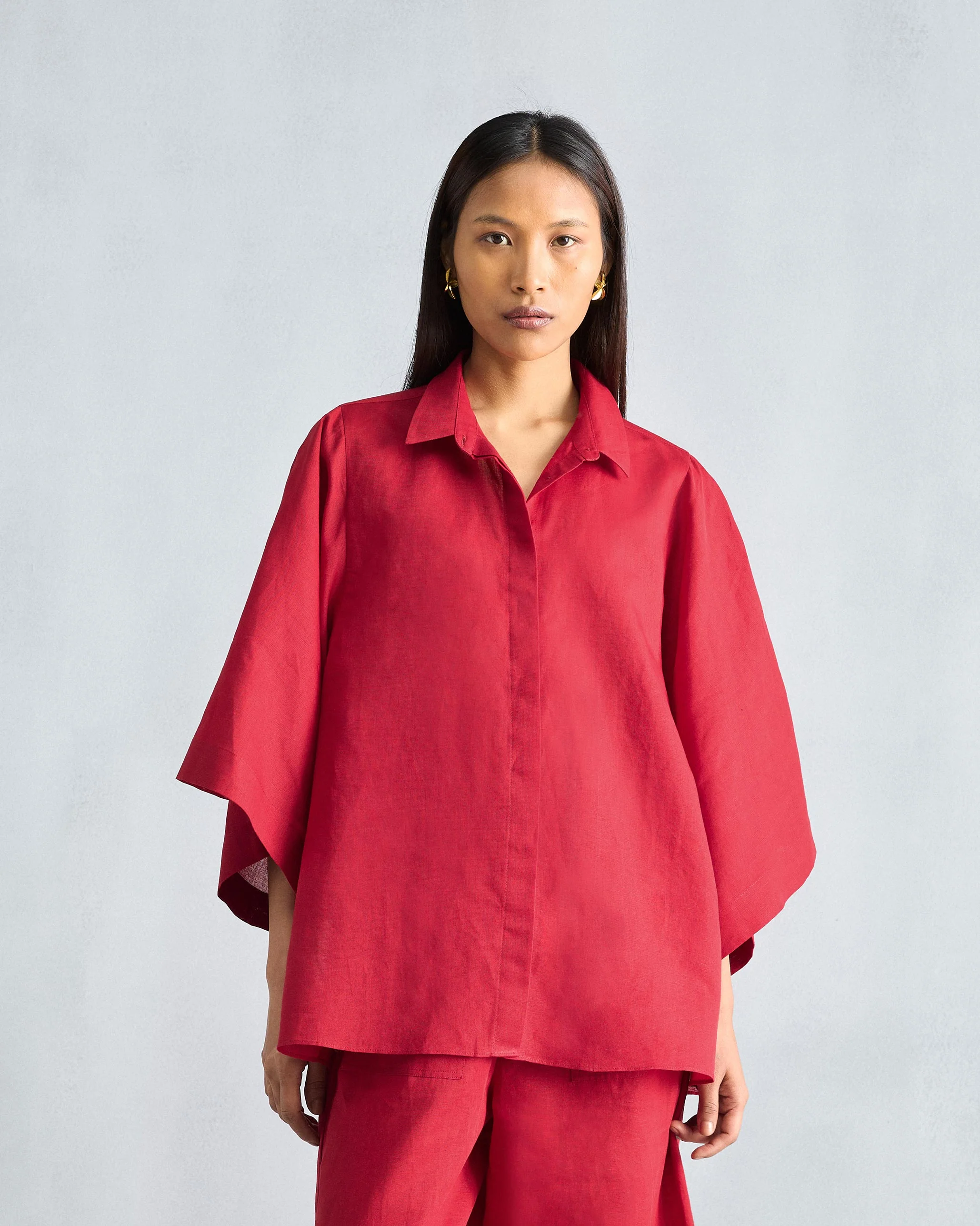 The Drop Armhole Shirt Set - Red - Image 5