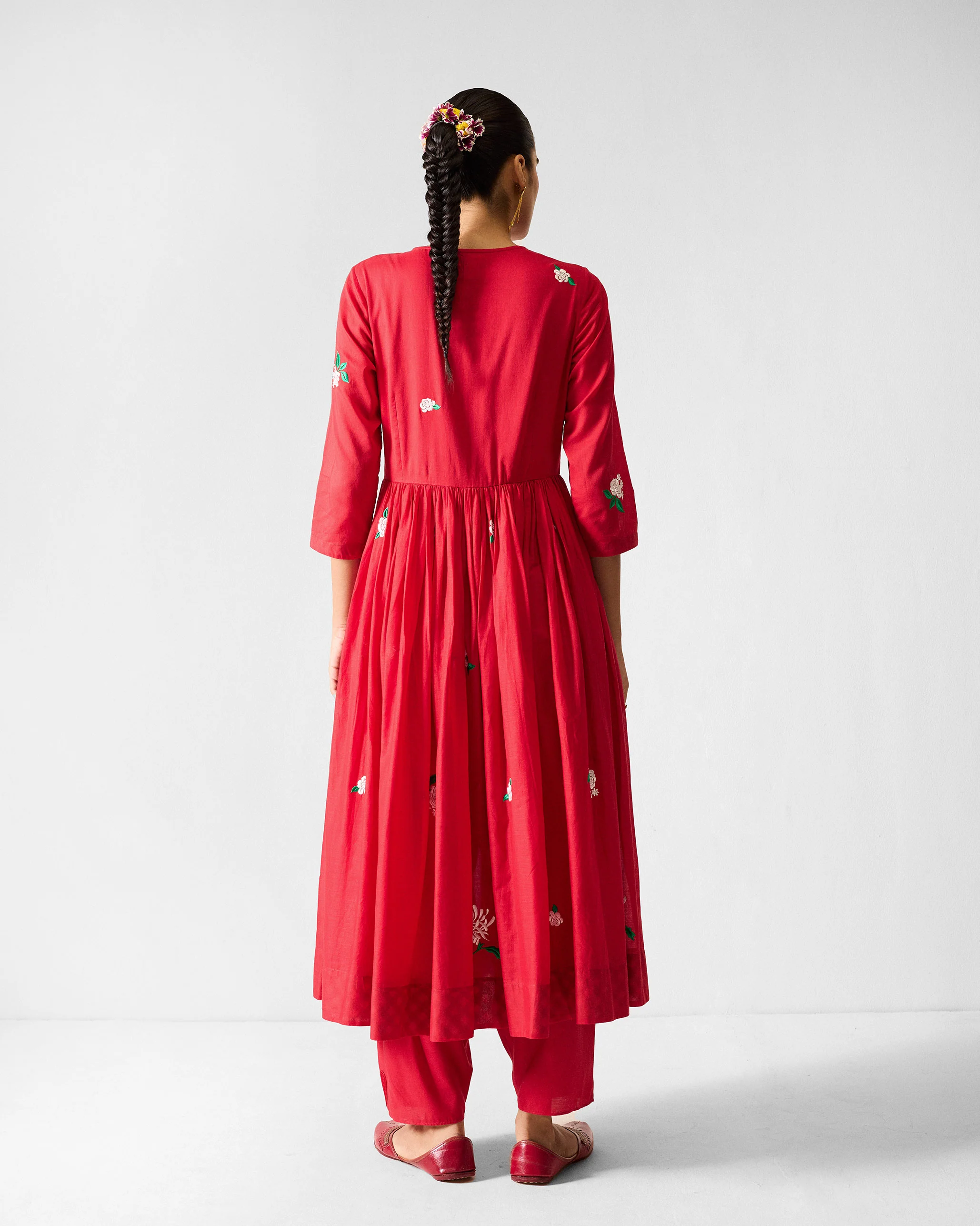 The Fit & Flare Angrakha Set - Red & Ivory Embroidered - Image 2