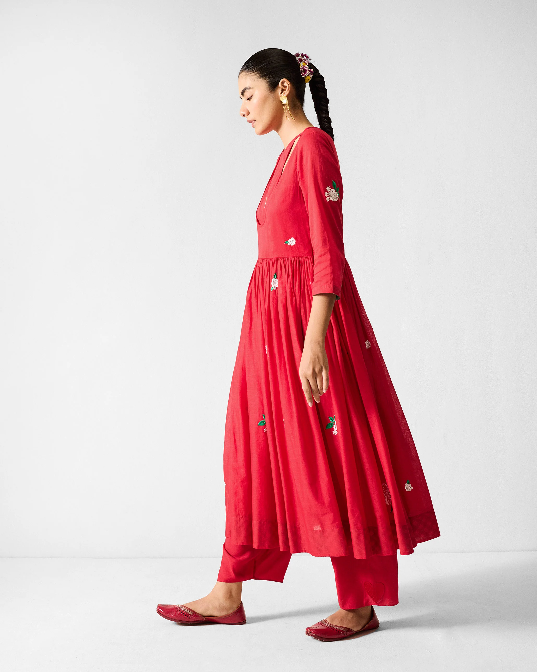 The Fit & Flare Angrakha Set - Red & Ivory Embroidered - Image 3