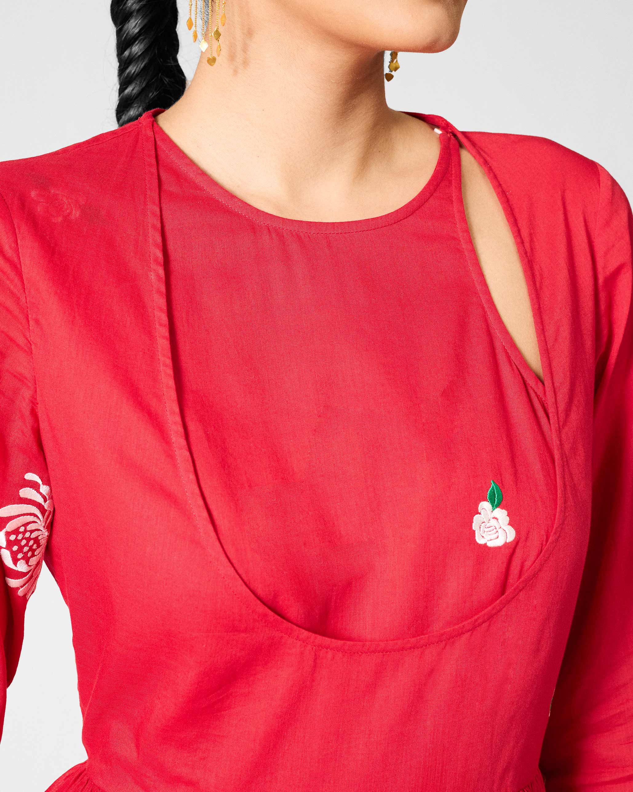 The Fit & Flare Angrakha Set - Red & Ivory Embroidered - Image 4