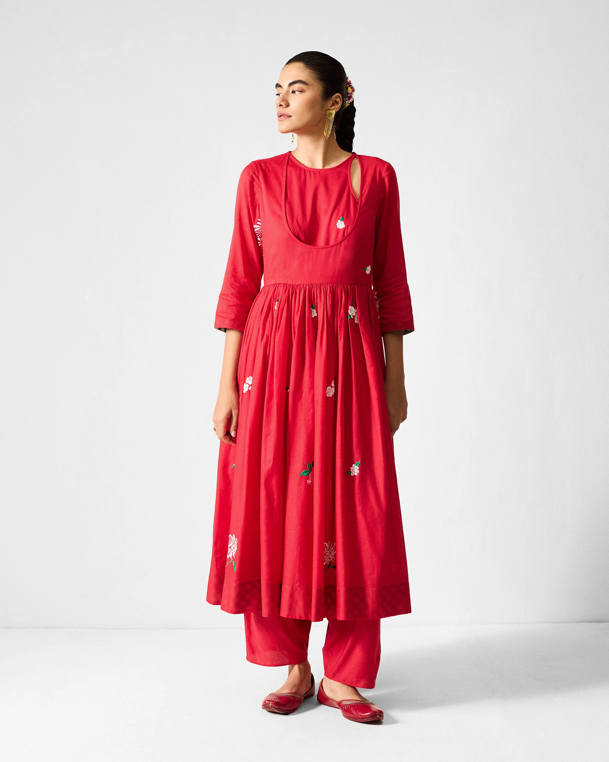 The Fit & Flare Angrakha Set - Red & Ivory Embroidered - Image 6