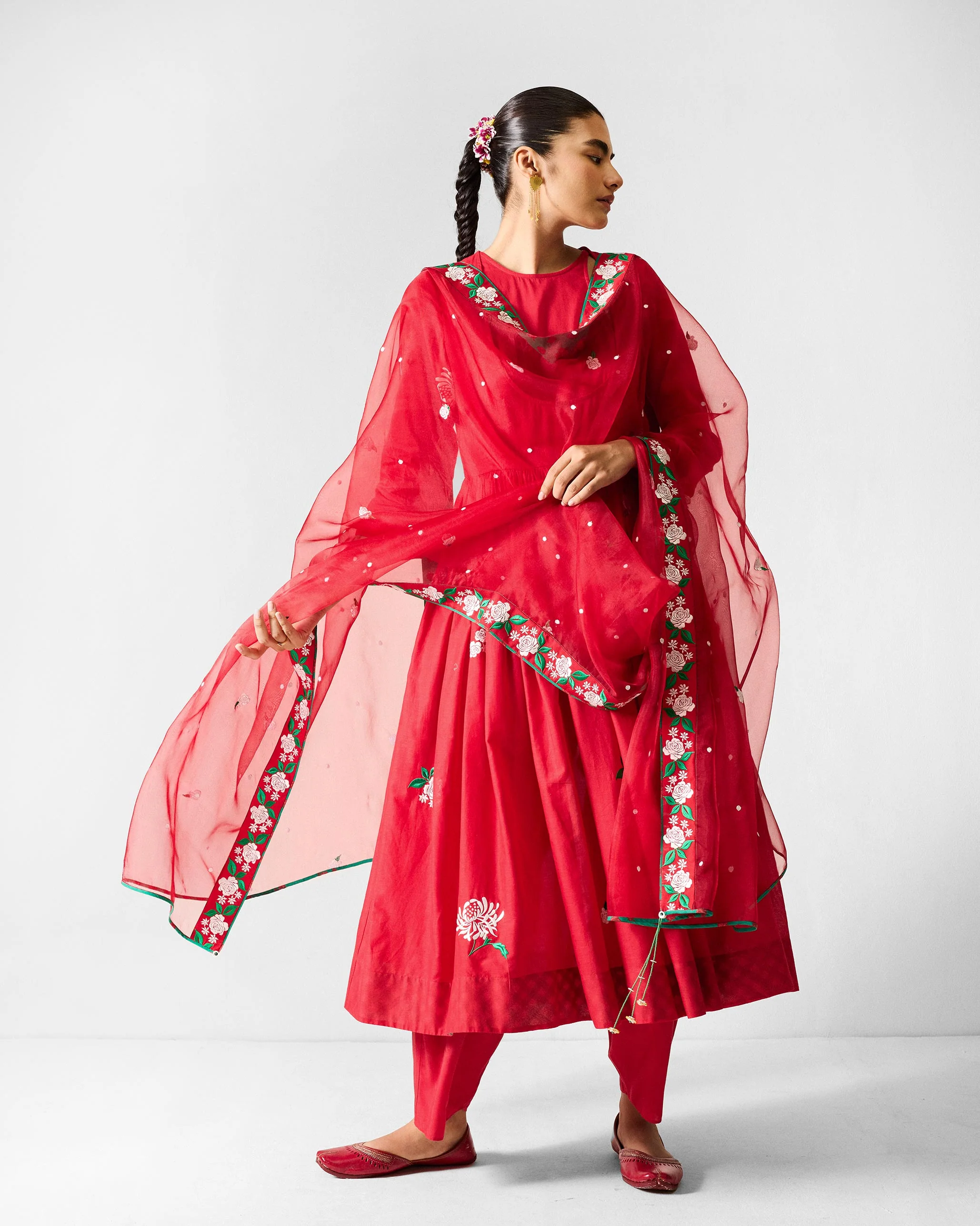 The Fit & Flare Angrakha Set - Red & Ivory Embroidered - Image 7