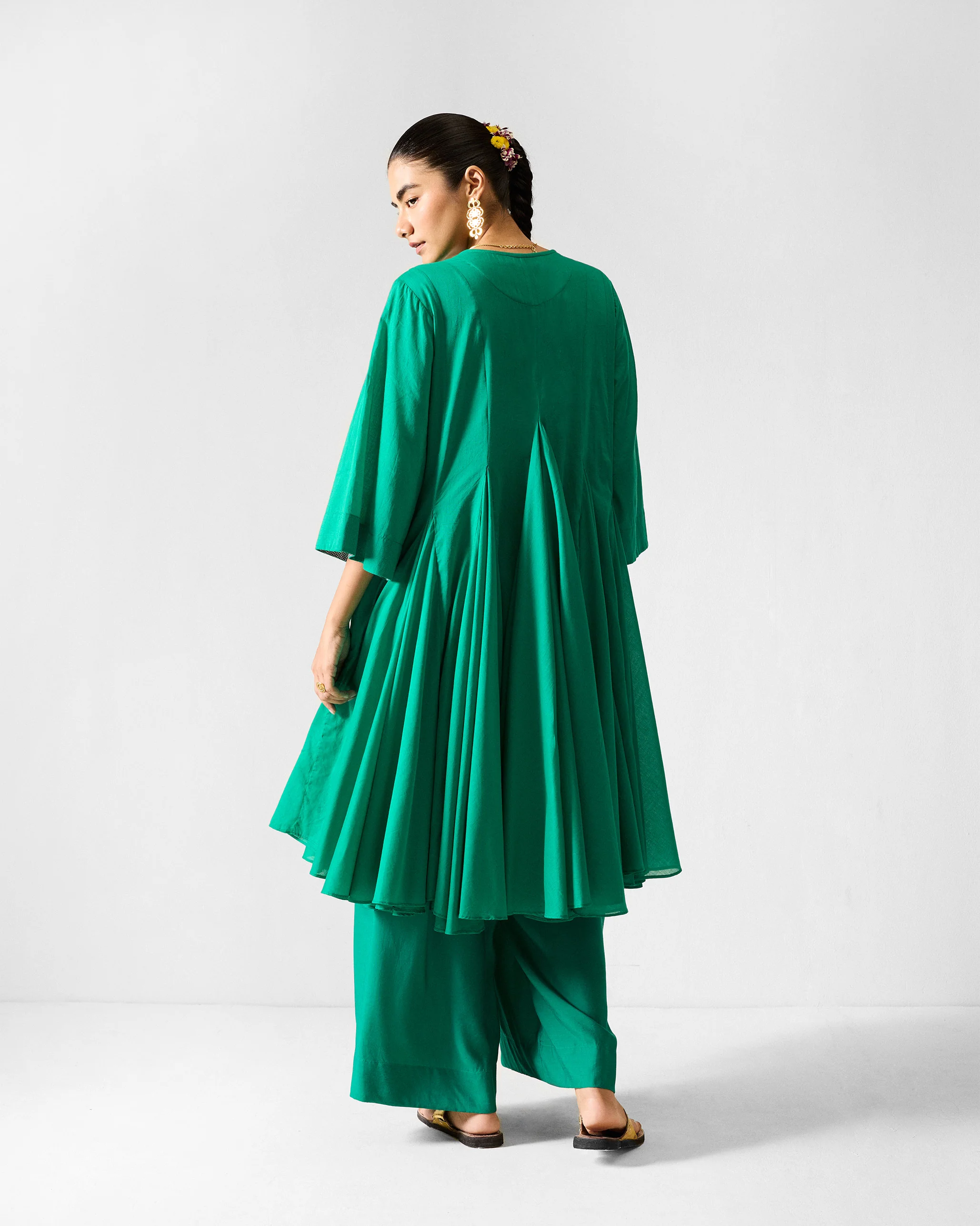 The Gusset Long Kurta Set - Green - Image 2