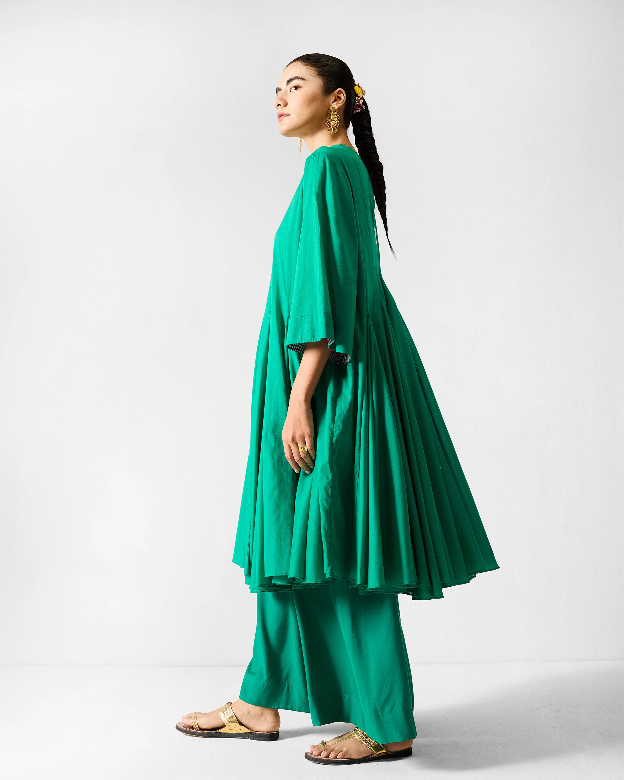 The Gusset Long Kurta Set - Green - Image 3
