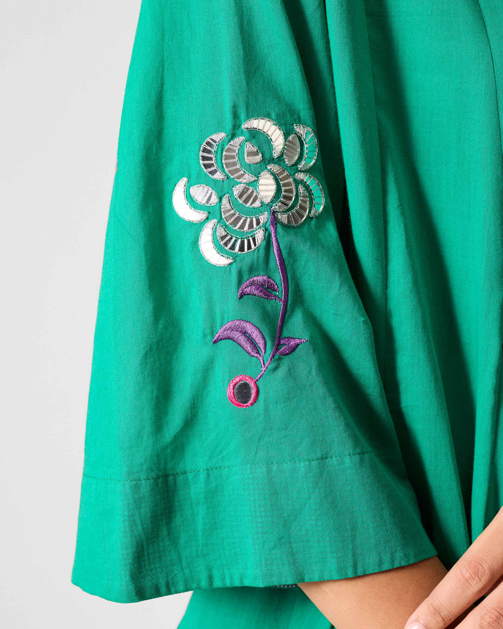 The Gusset Long Kurta Set - Green - Image 4