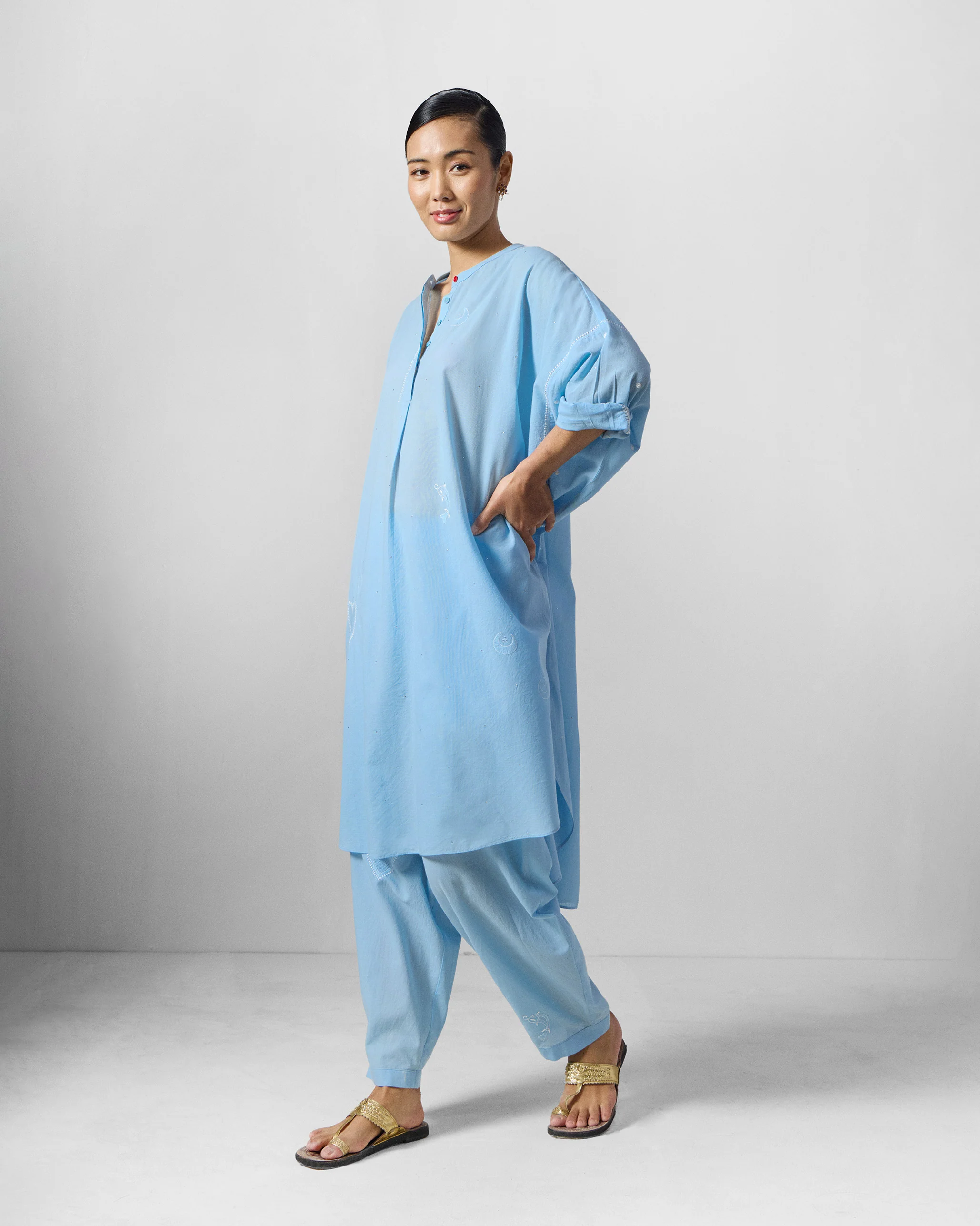 The Lazy Sunday Tunic Set - Ice Blue - Image 4