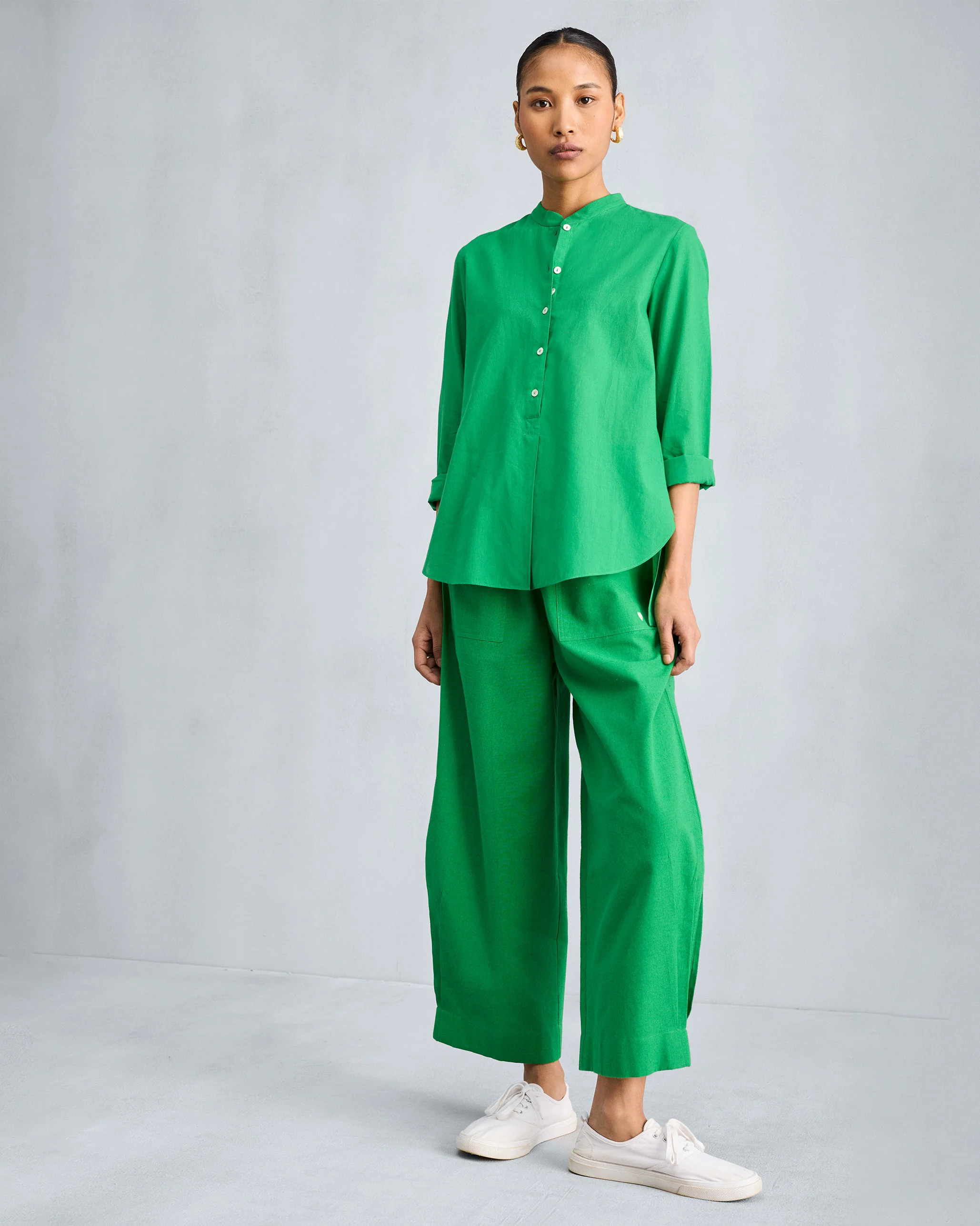 The Mandarin Collar Set - Green - Image 4