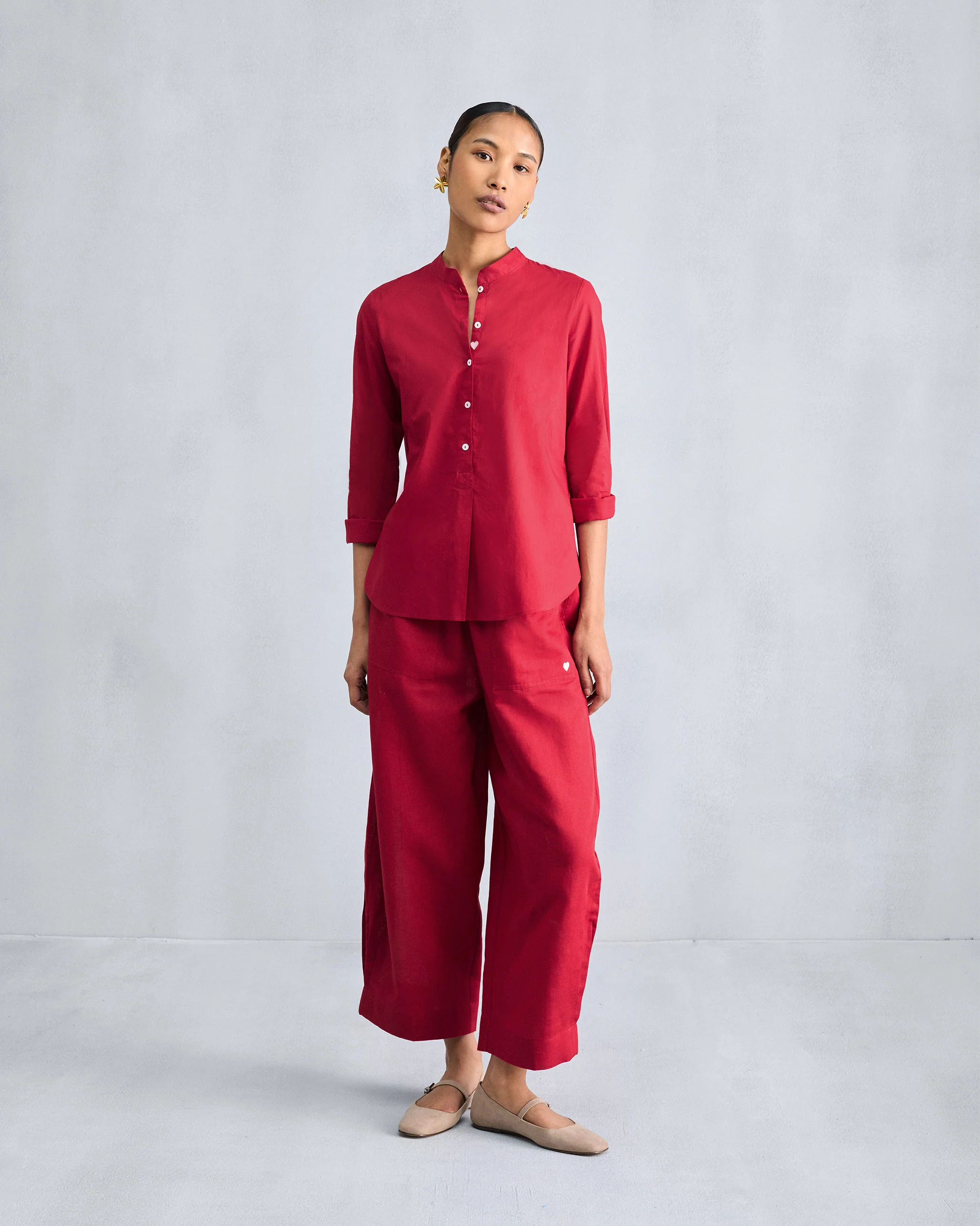 The Mandarin Collar Set - Red - Image 3