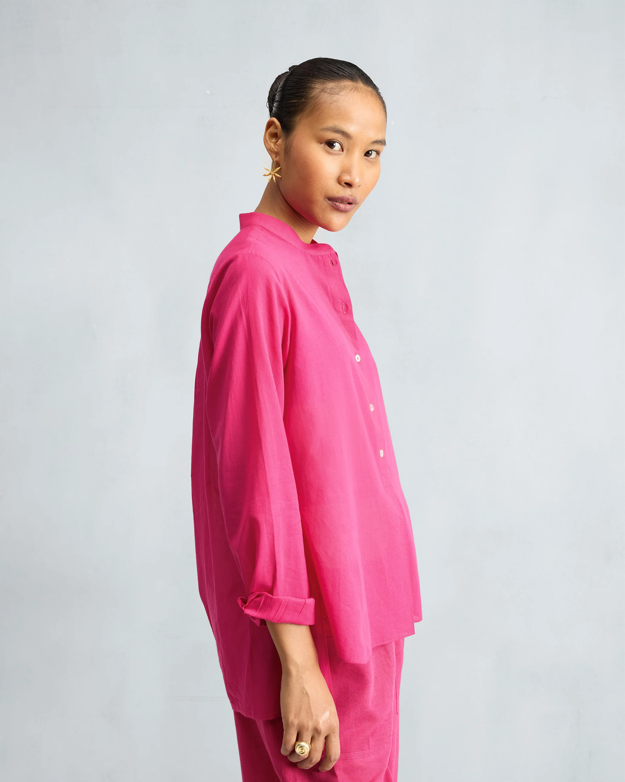The Mandarin Collar Top Set - Fuchsia - Image 2