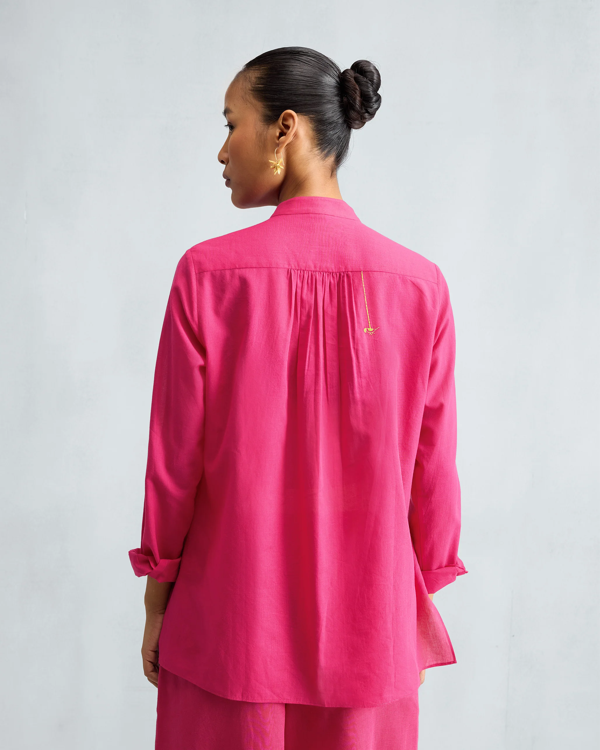 The Mandarin Collar Top Set - Fuchsia - Image 3