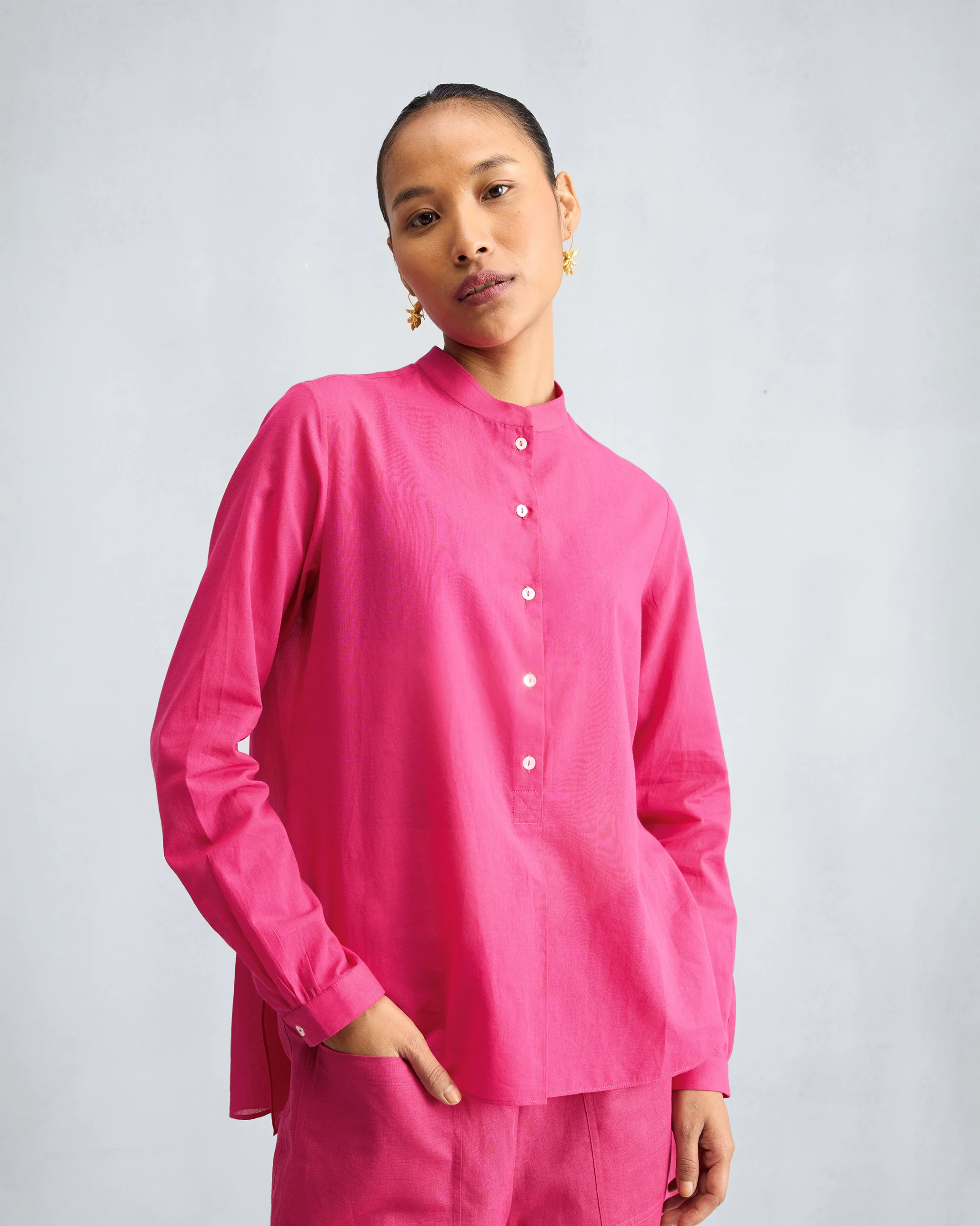 The Mandarin Collar Top Set - Fuchsia - Image 4