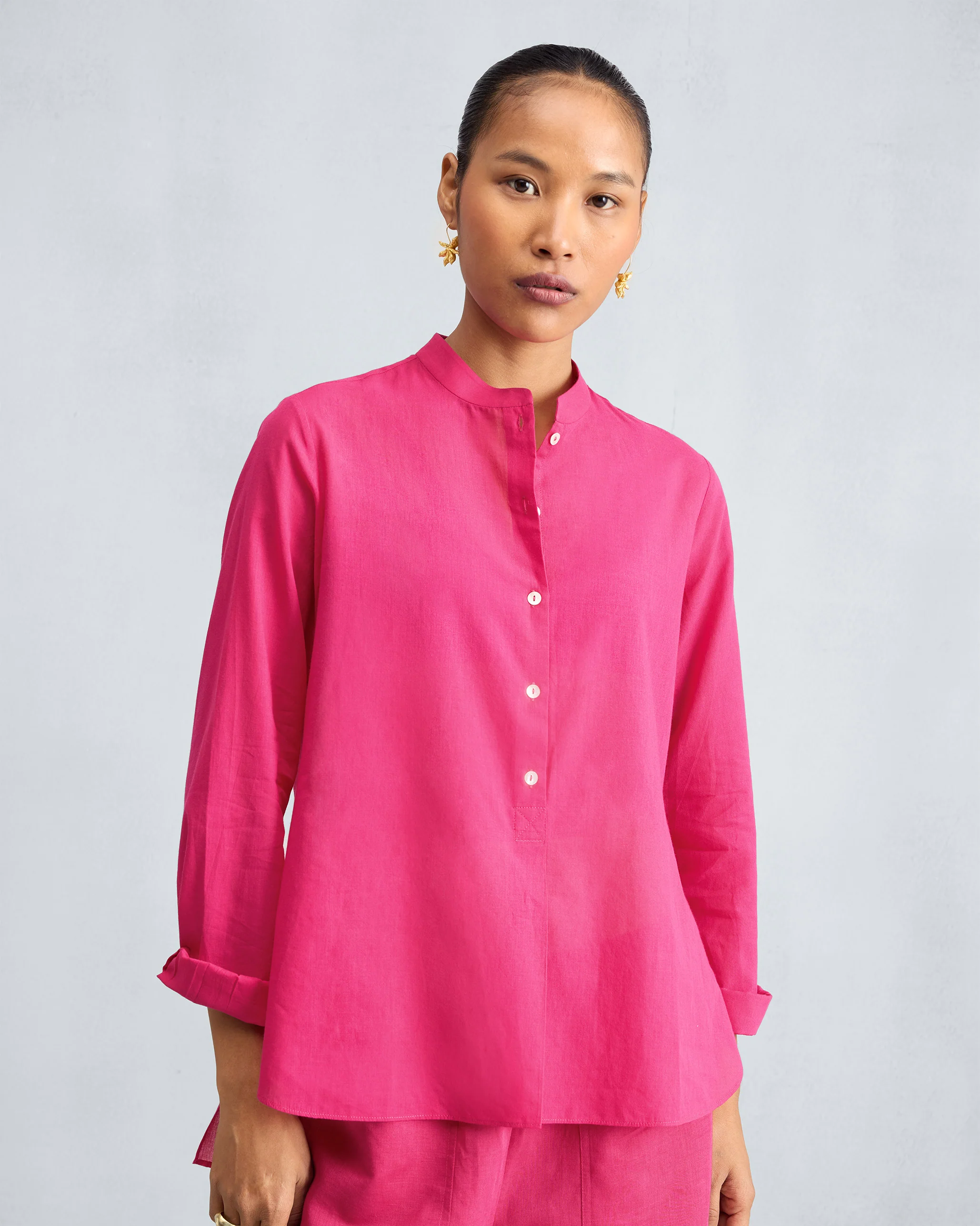 The Mandarin Collar Top Set - Fuchsia - Image 5