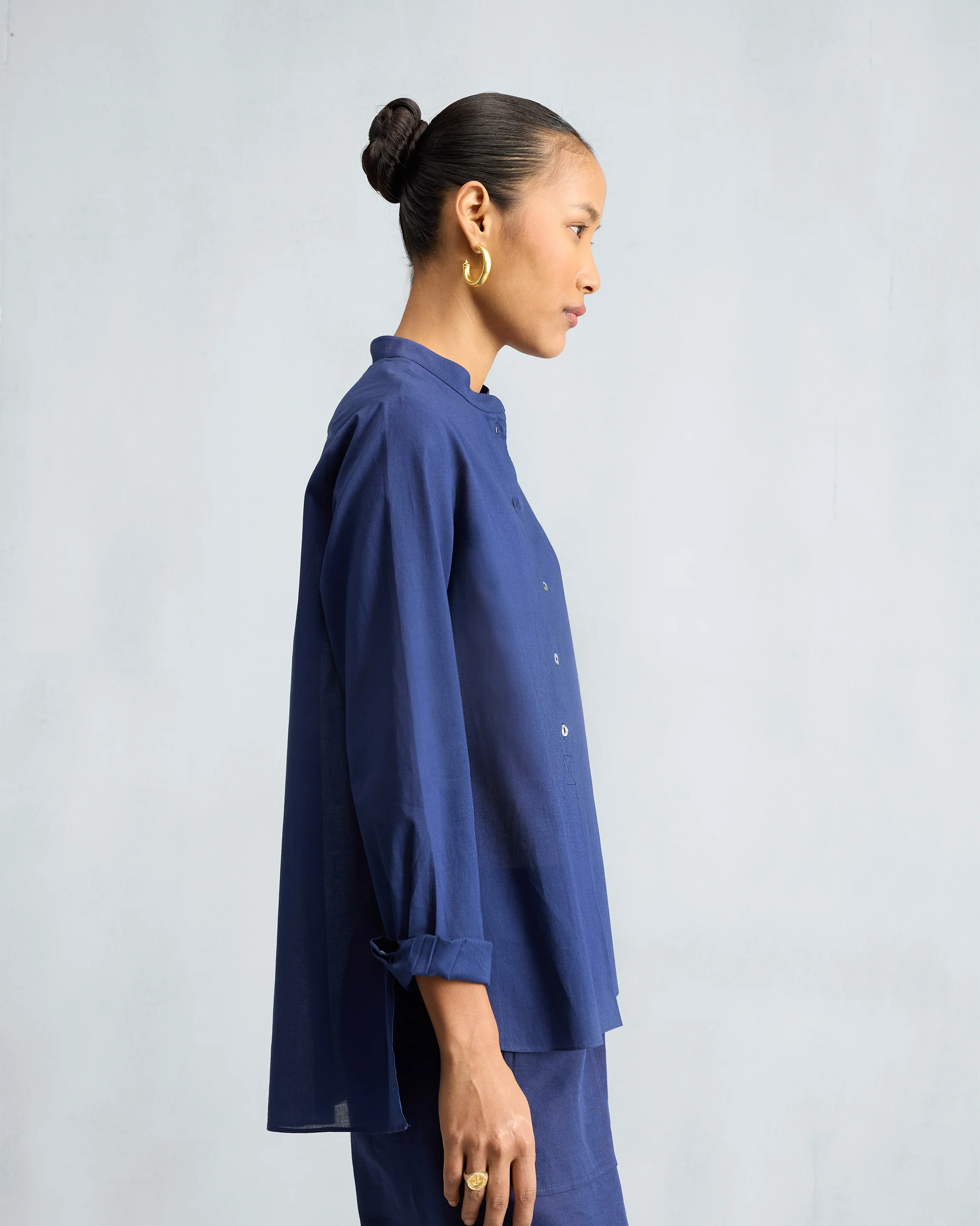 The Mandarin Collar Top Set - Ink Blue - Image 2
