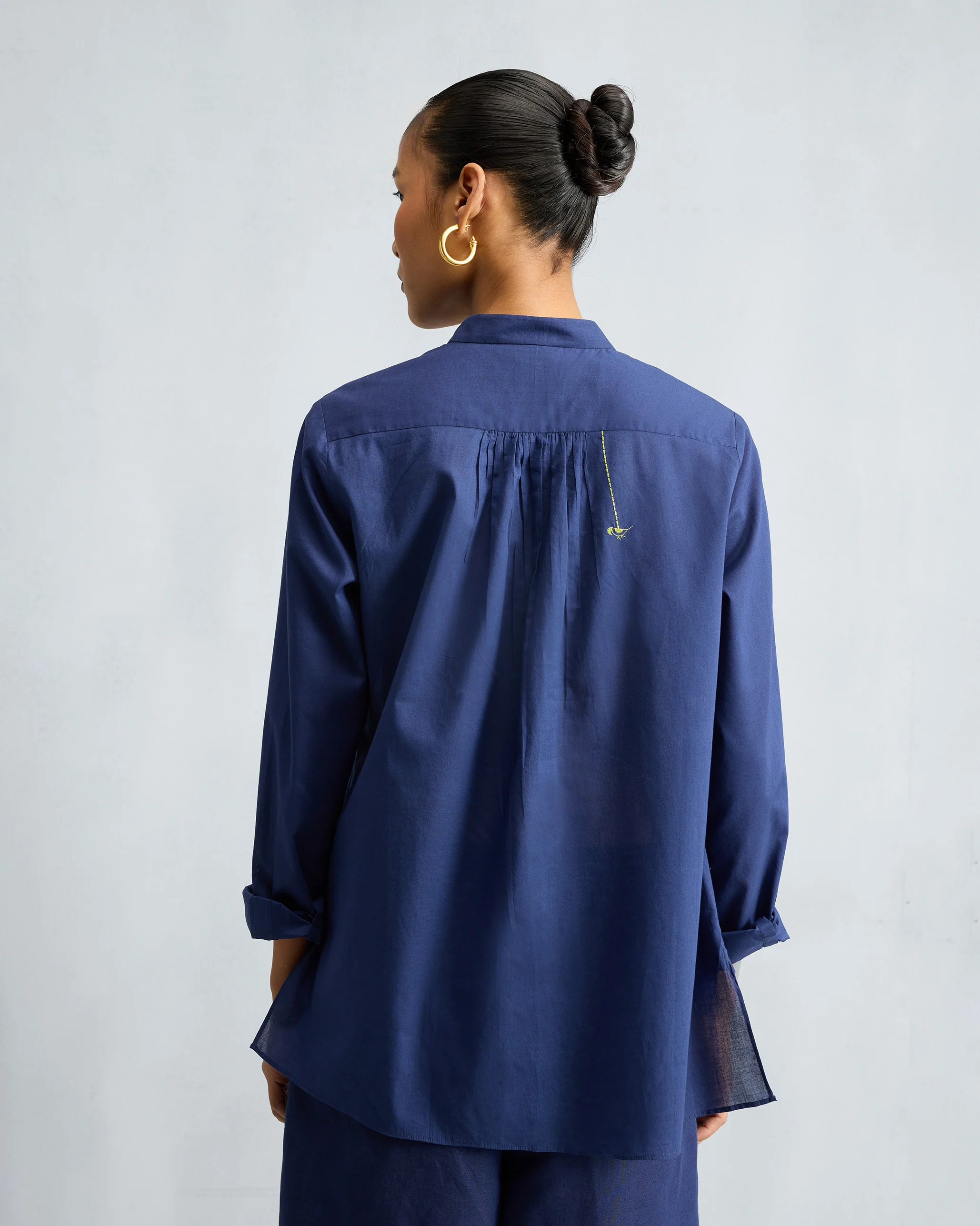 The Mandarin Collar Top Set - Ink Blue - Image 3