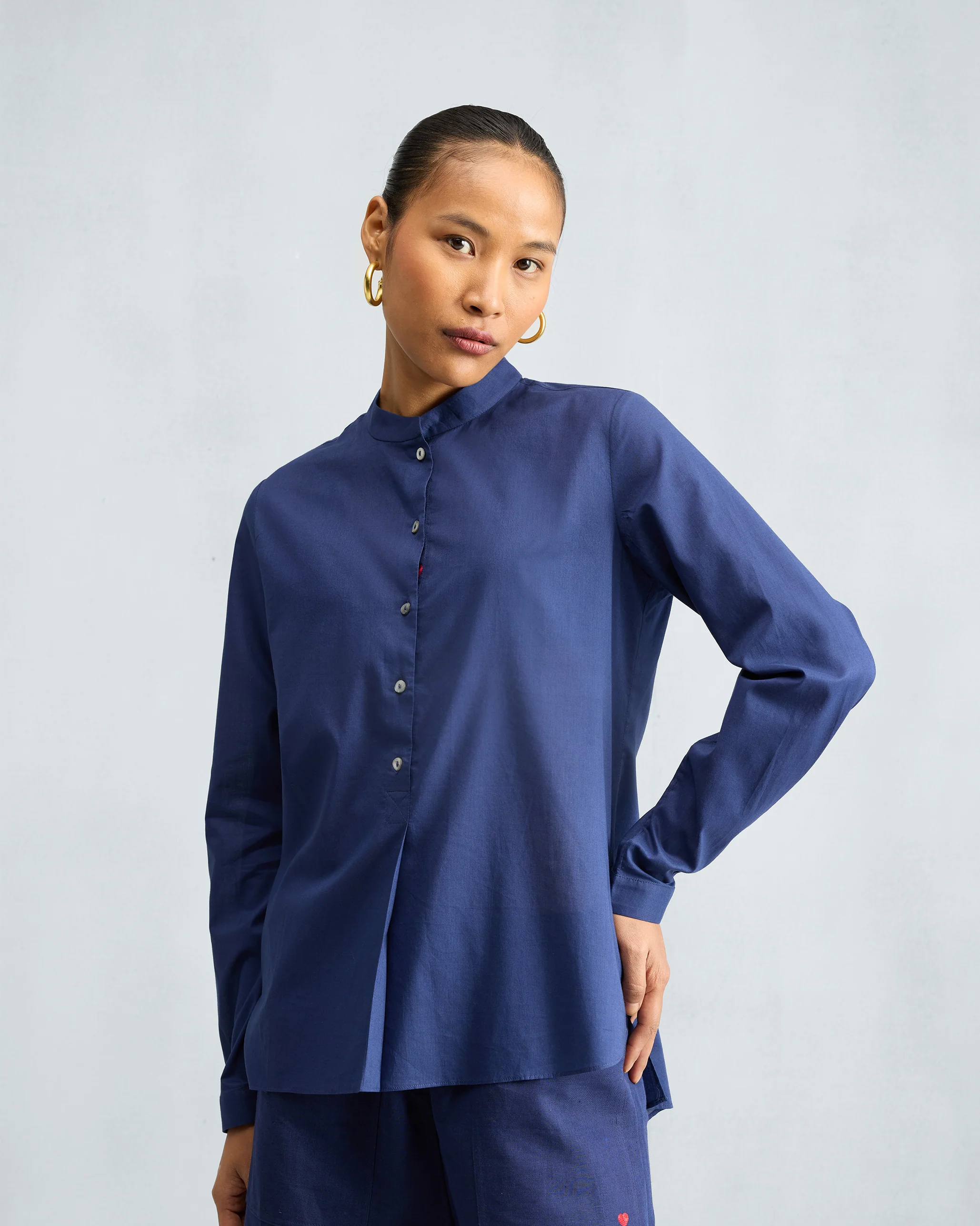 The Mandarin Collar Top Set - Ink Blue - Image 4