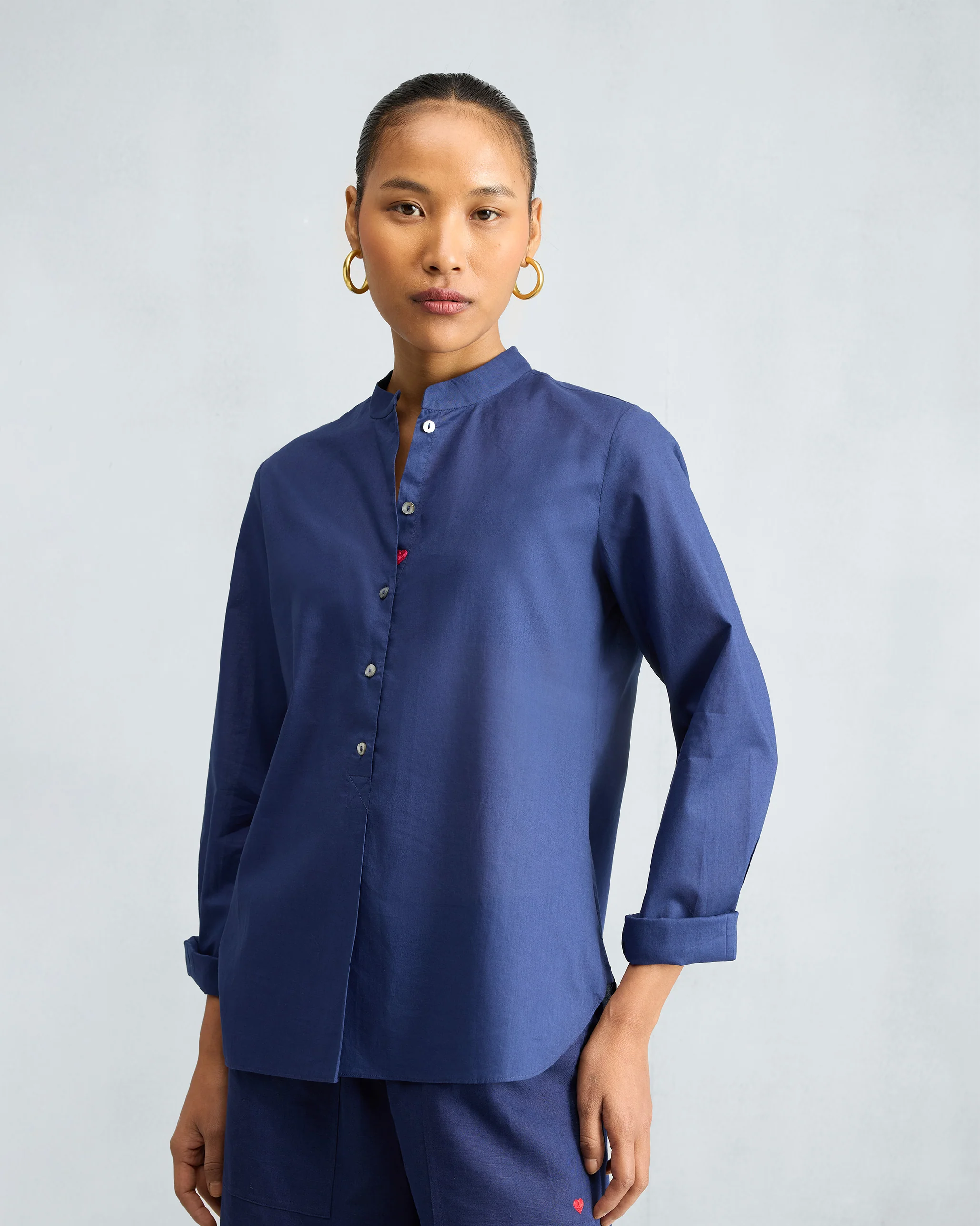 The Mandarin Collar Top Set - Ink Blue - Image 5