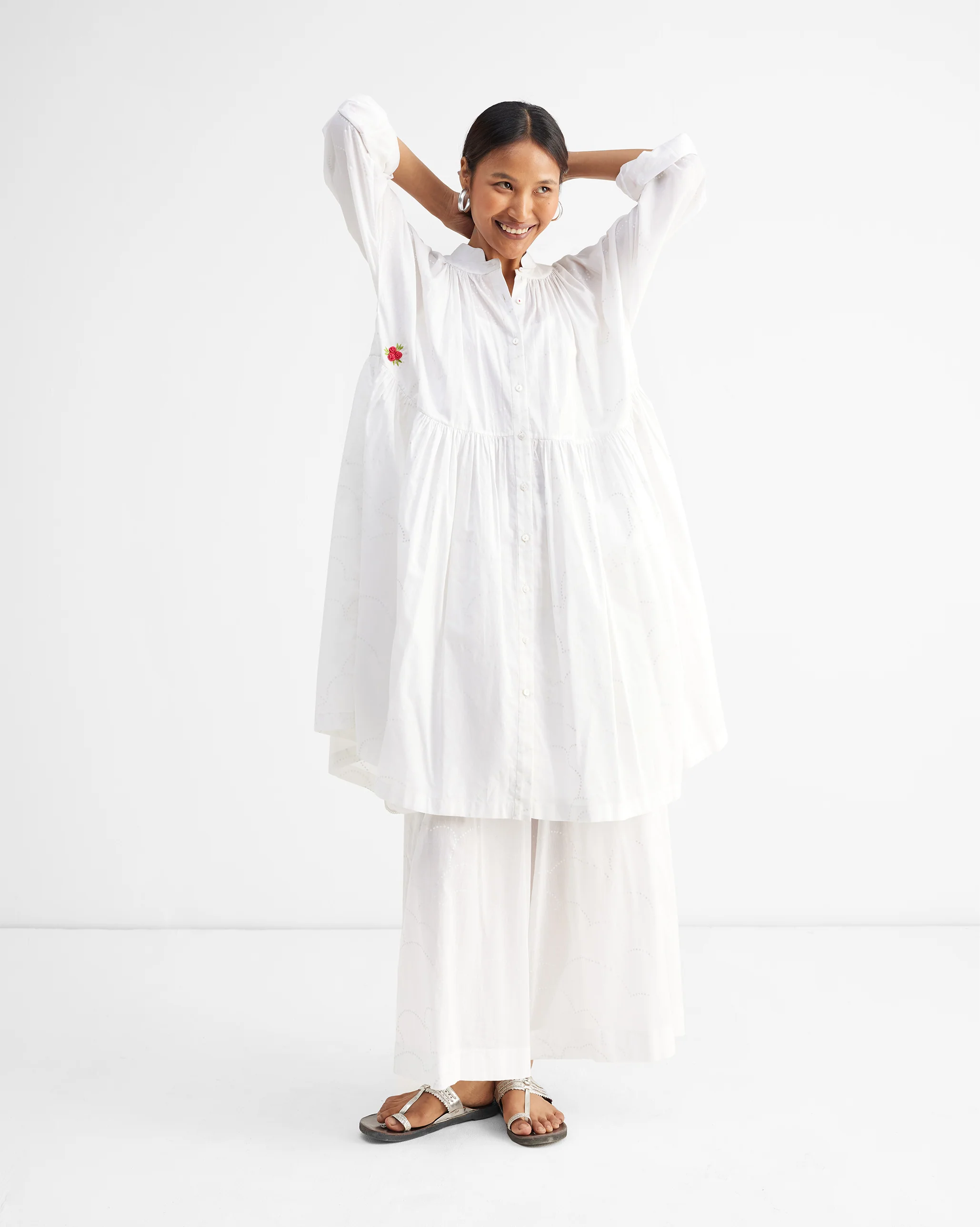 The Miya Button Front Dress Set - White Printed - Image 4