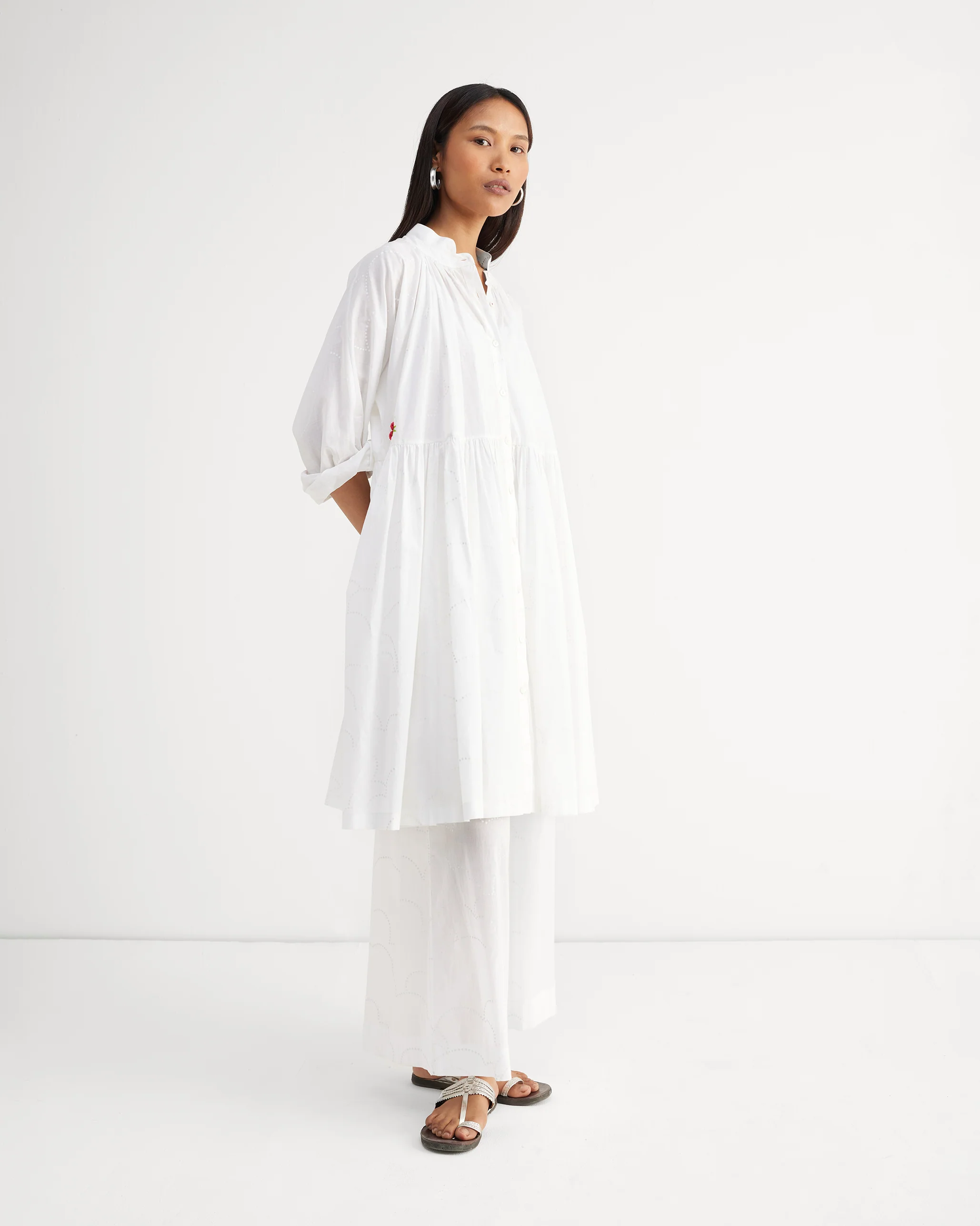 The Miya Button Front Dress Set - White Printed - Image 5