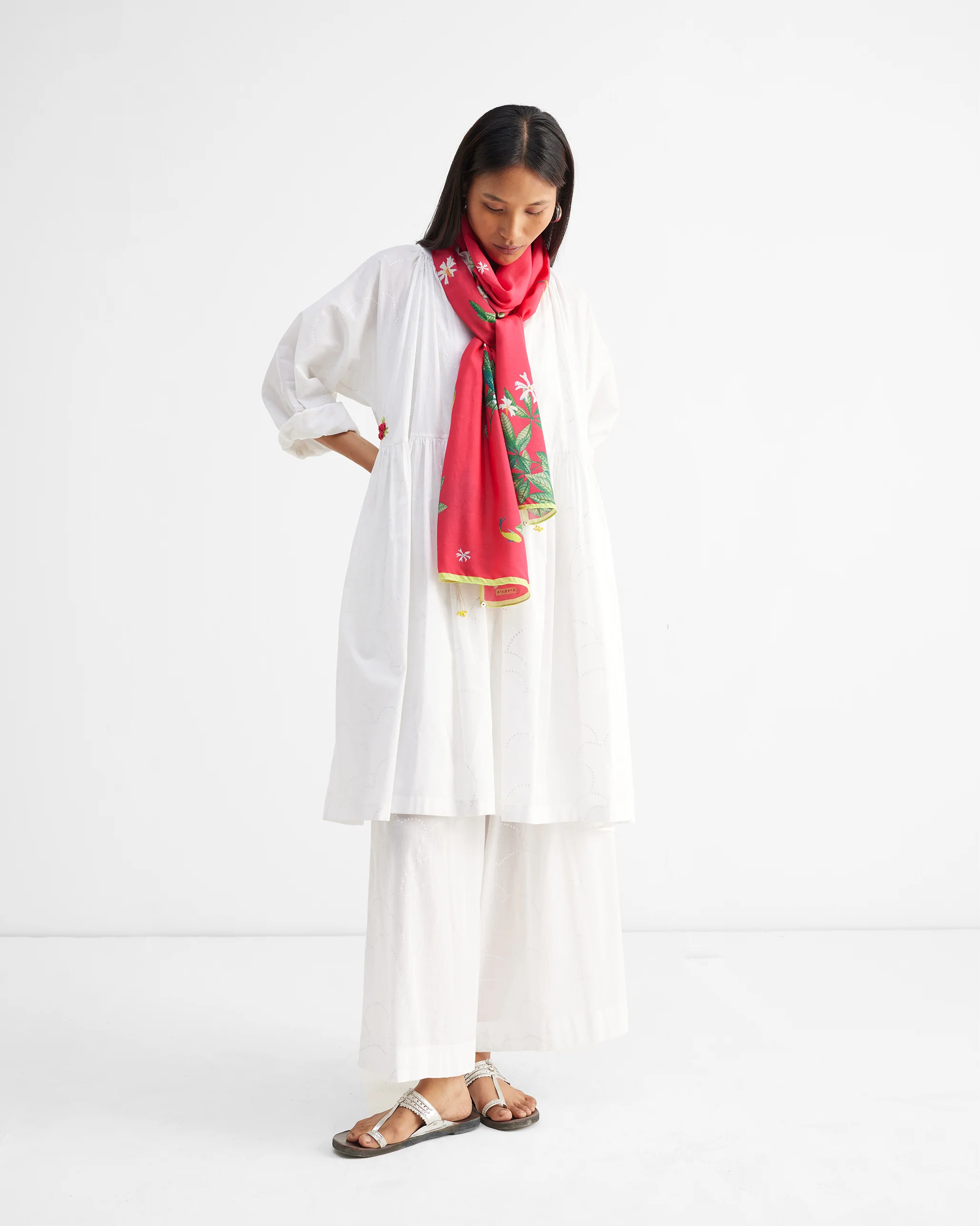The Miya Button Front Dress Set - White Printed - Image 6