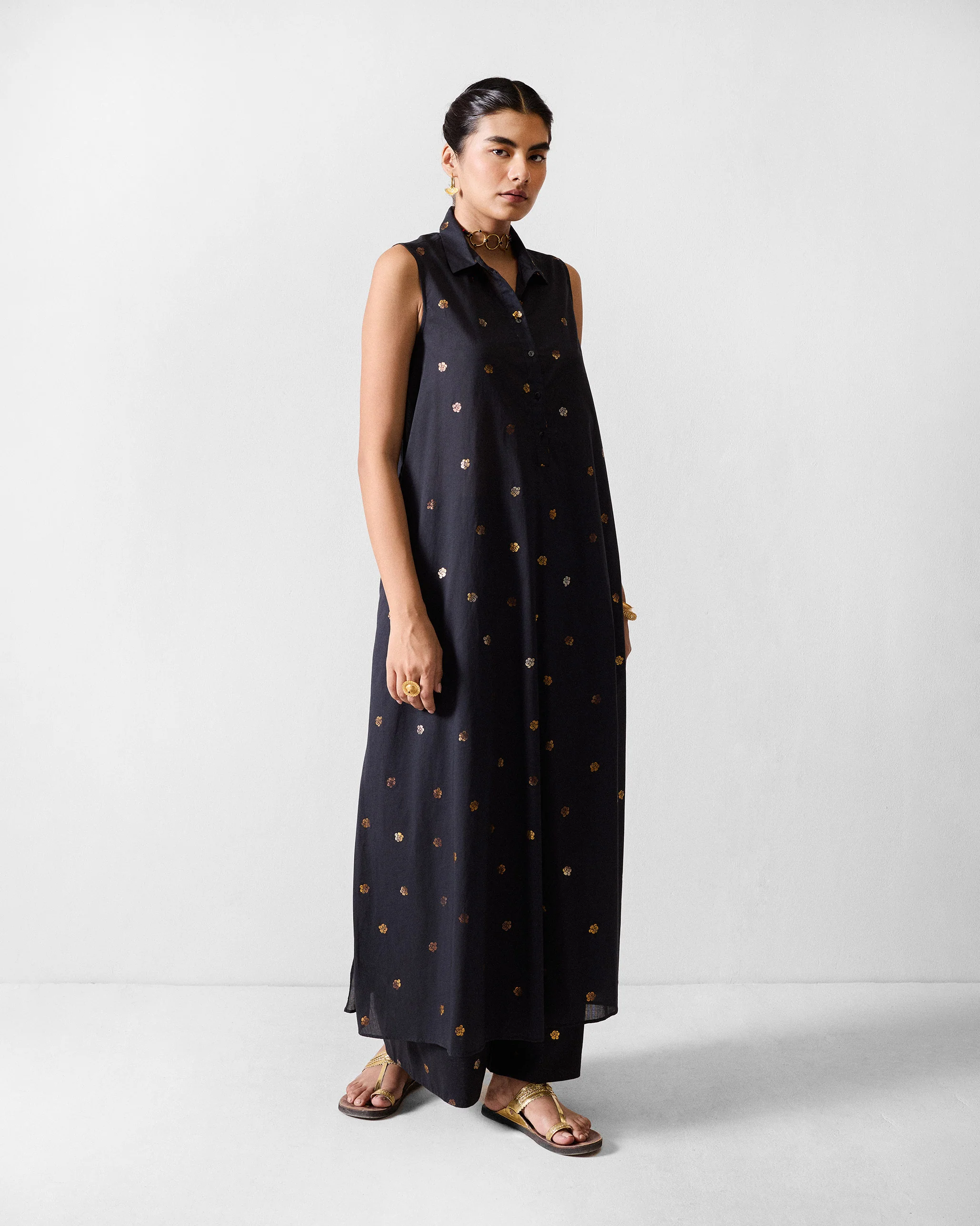 The Parallel Kurta Set - Black & Gold Printed - Image 6